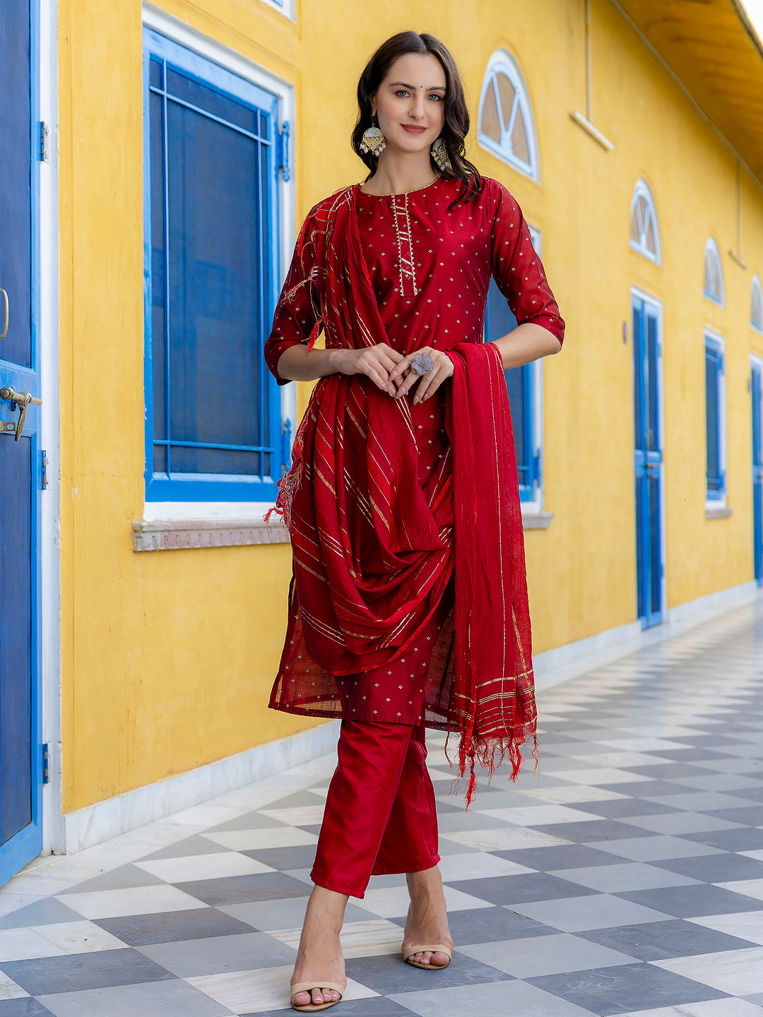 Jyoti Kurta and Trouser Duppata Set Chanderi Modal Butti