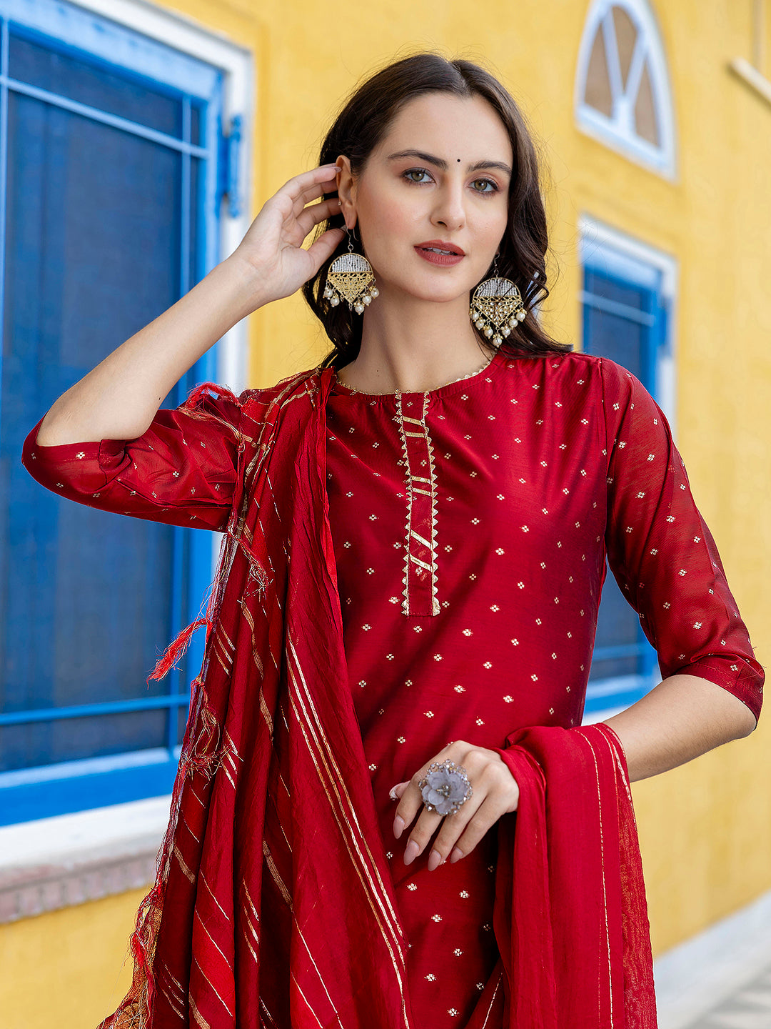 Jyoti Kurta and Trouser Duppata Set Chanderi Modal Butti