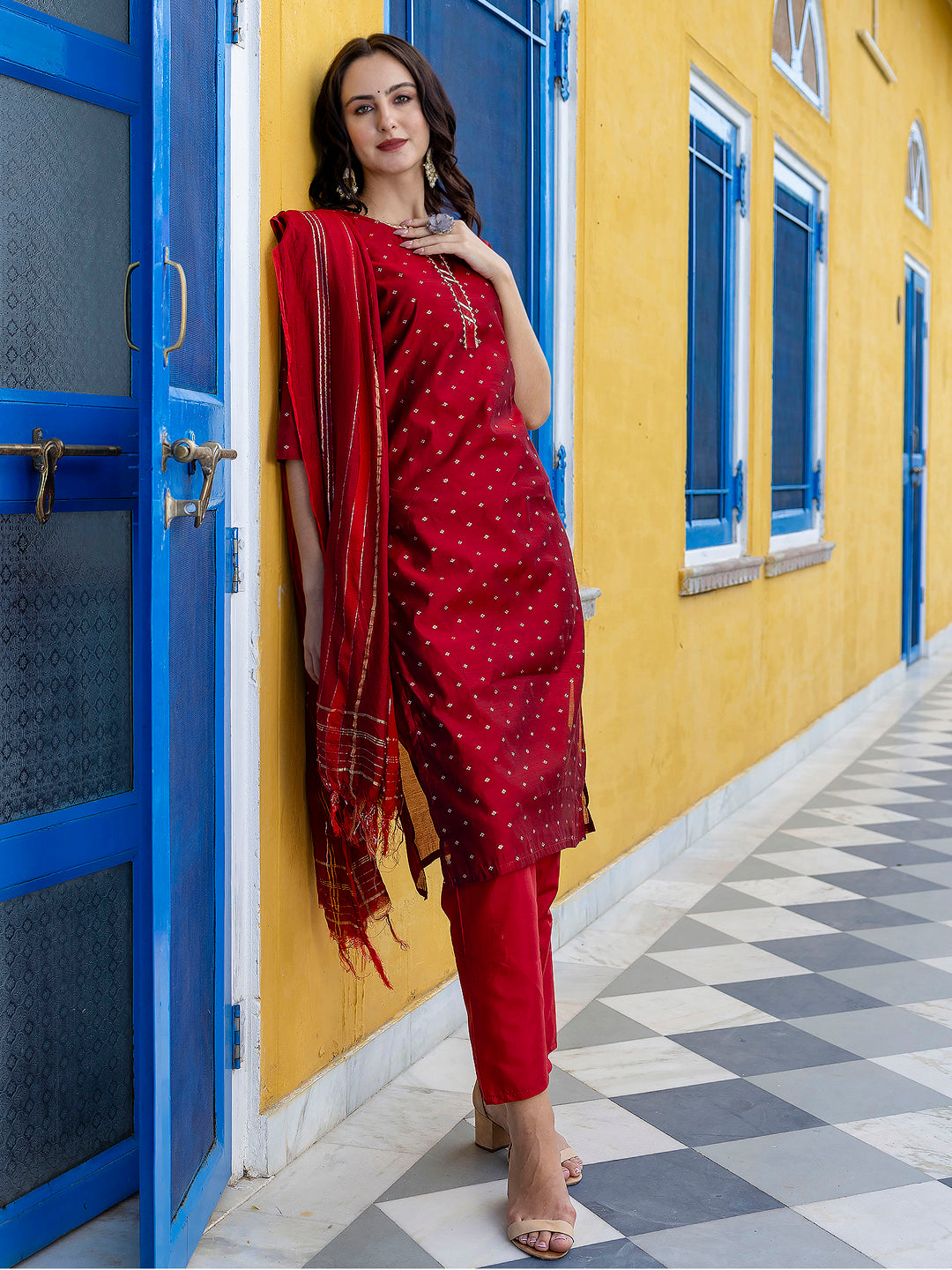 Jyoti Kurta and Trouser Duppata Set Chanderi Modal Butti