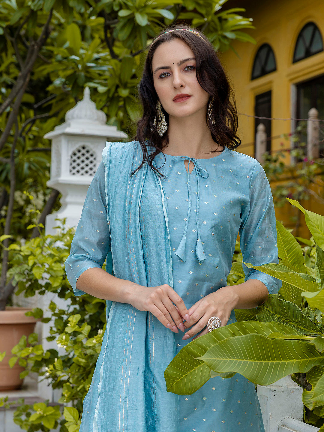 VredeVogel Kurta and Trouser Duppata Set Chanderi Modal Butti