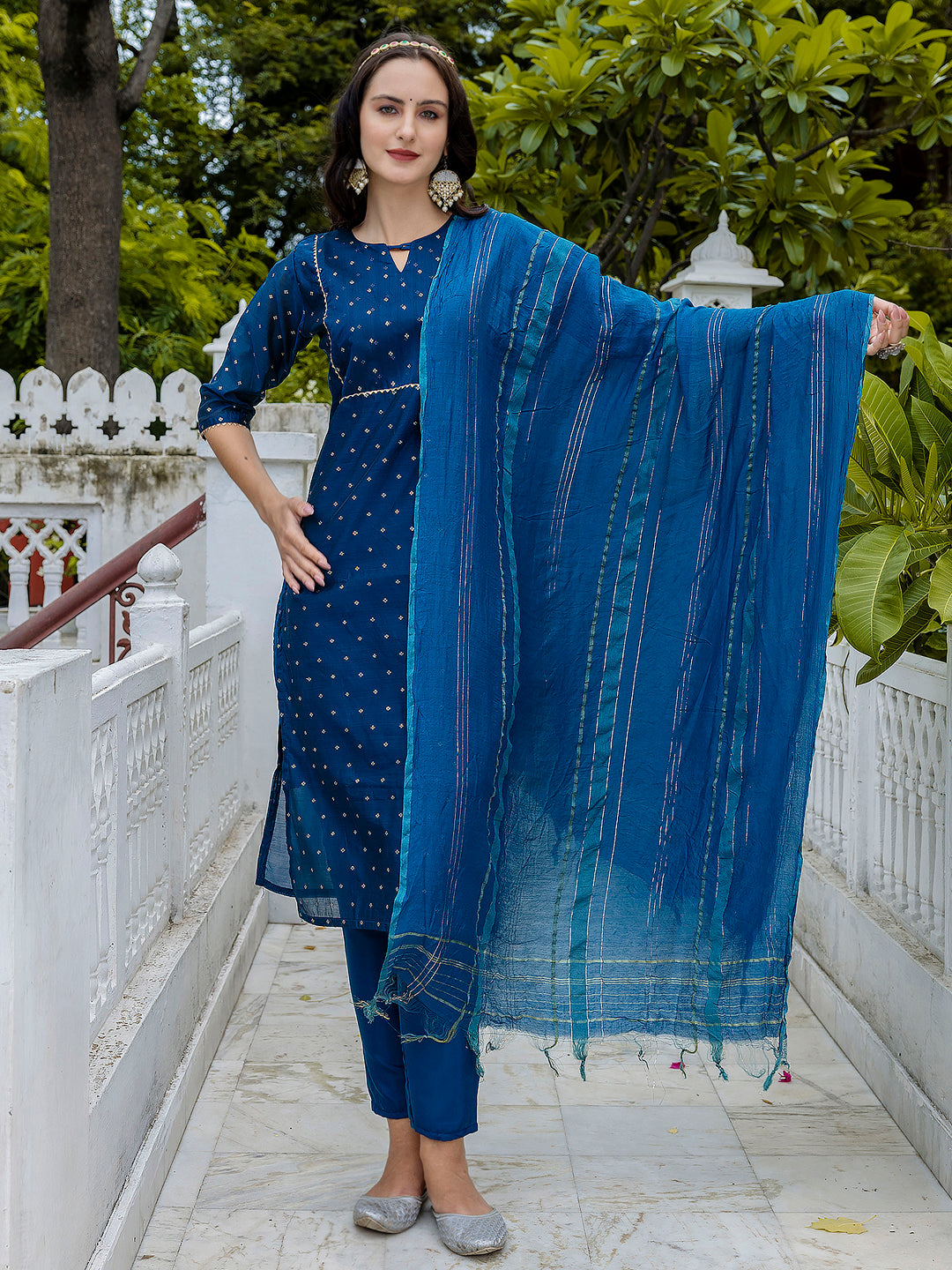 Zavya Kurta and Trouser Duppata Set Chanderi Modal Butti