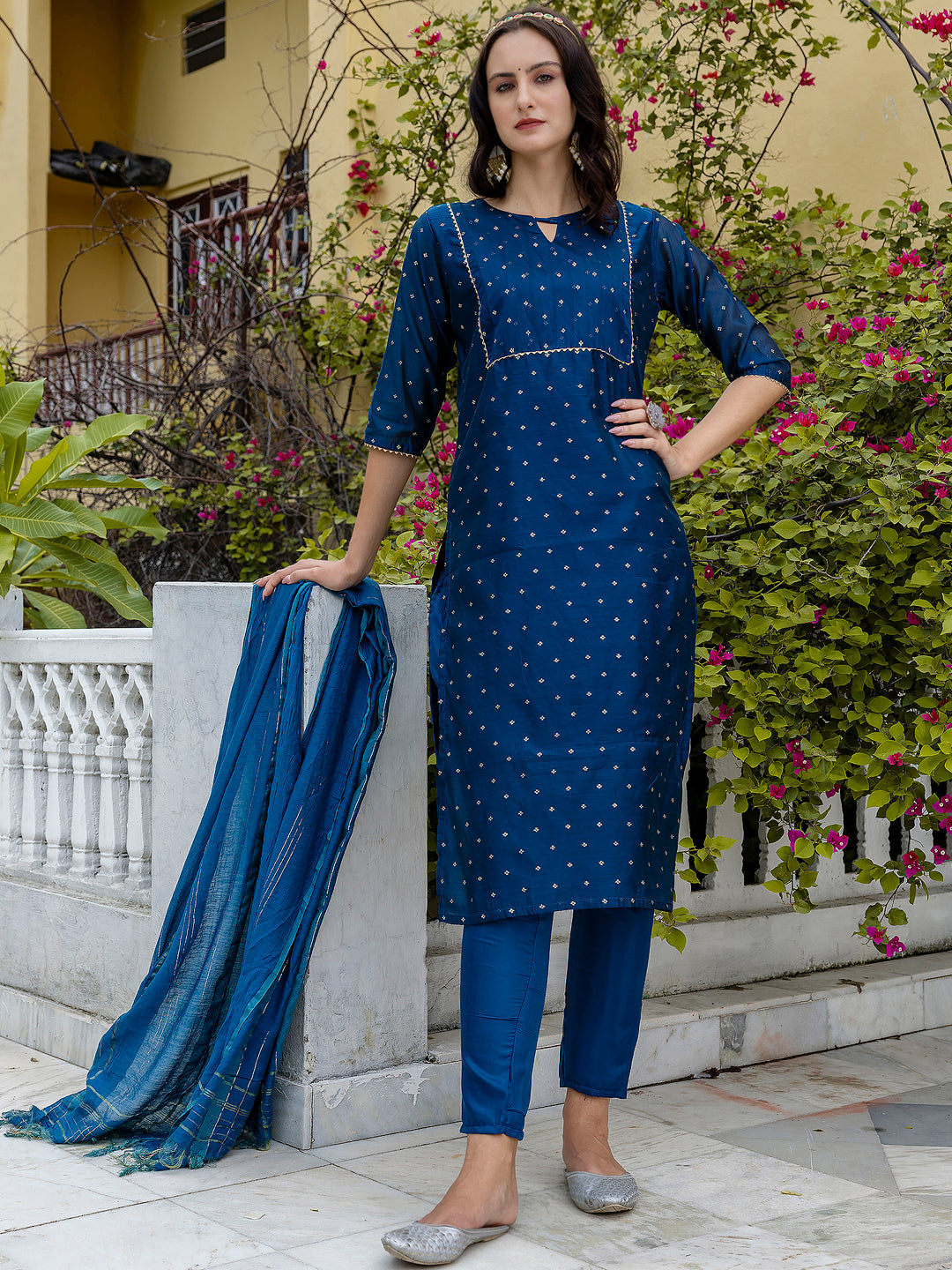 Zavya Kurta and Trouser Duppata Set Chanderi Modal Butti