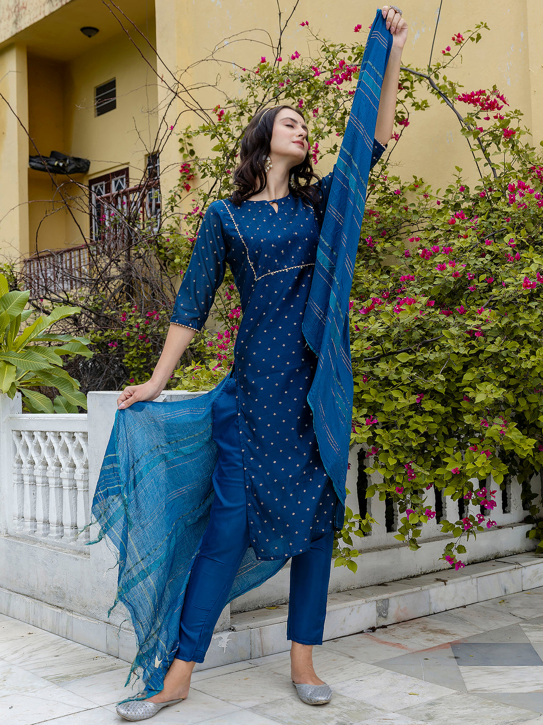 Zavya Kurta and Trouser Duppata Set Chanderi Modal Butti