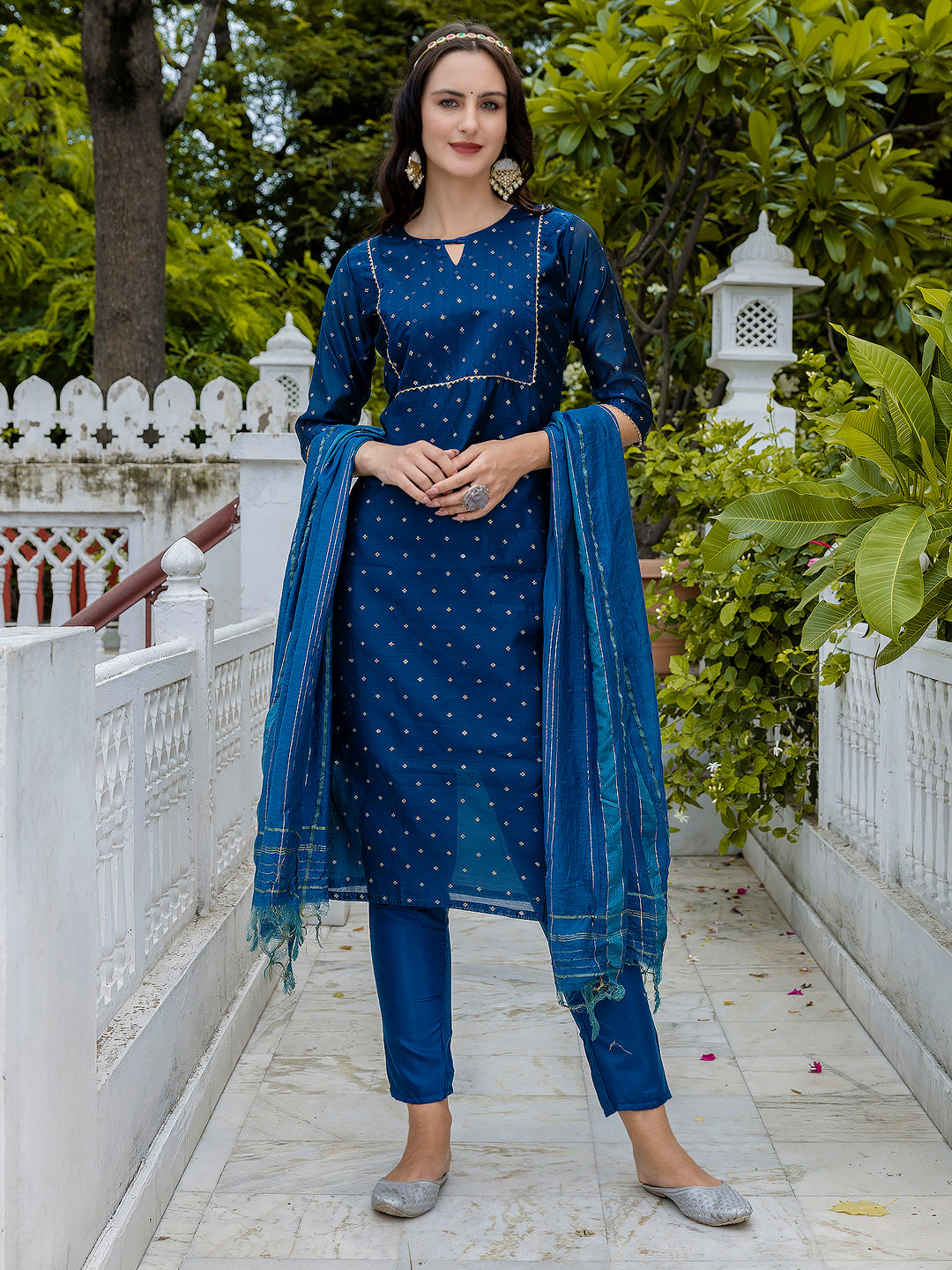 Zavya Kurta and Trouser Duppata Set Chanderi Modal Butti