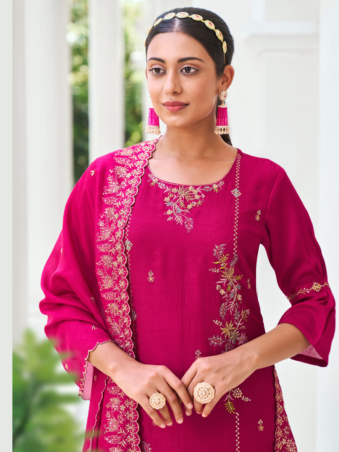 Sneha Women Kurta and Trouser Duppata Set Silk Blend