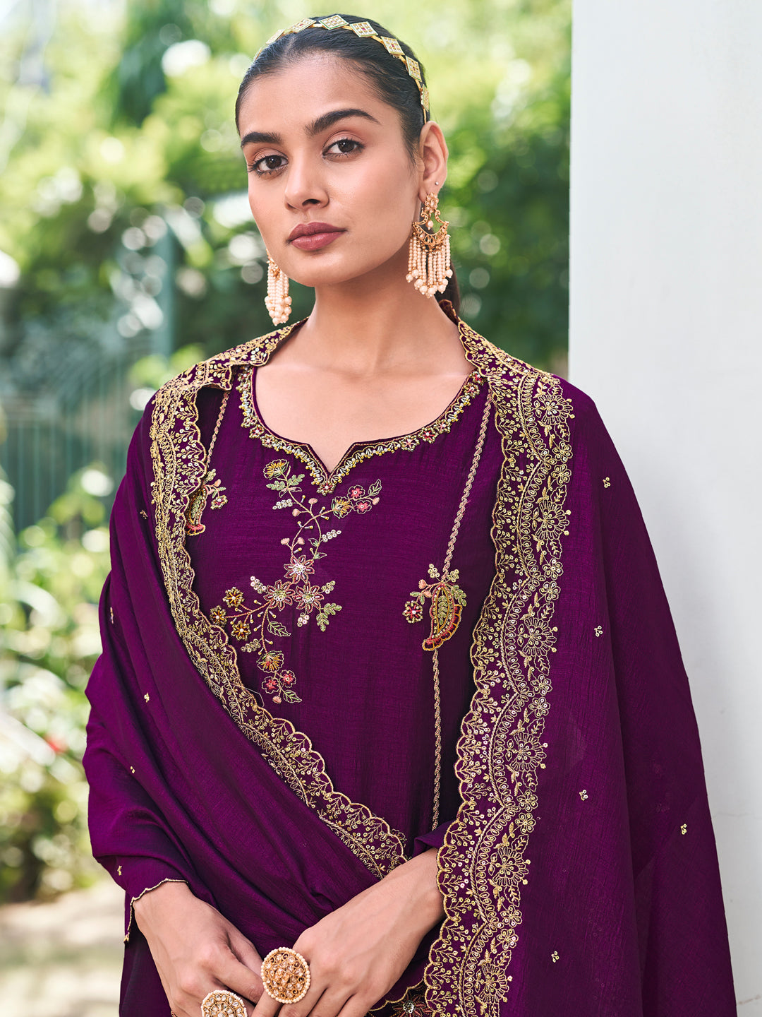 VredeVogel Women Kurta and Trouser Duppata Set Silk Blend