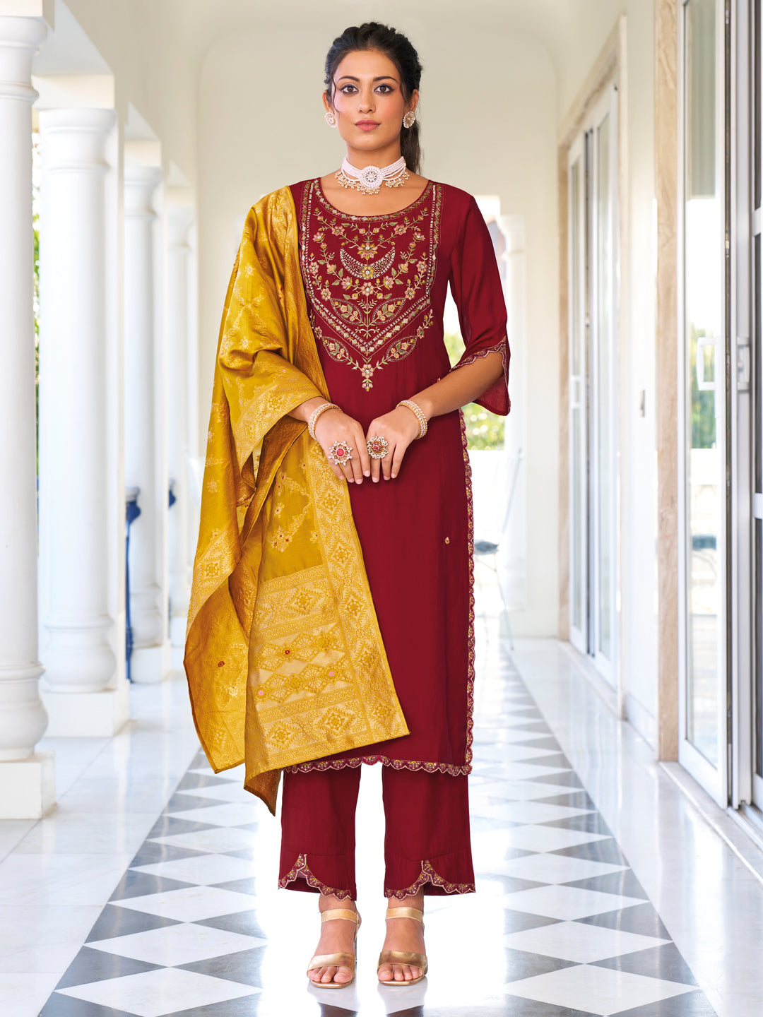 VredeVogel Women Kurta and Trouser Duppata Set Pure Viscose Silk