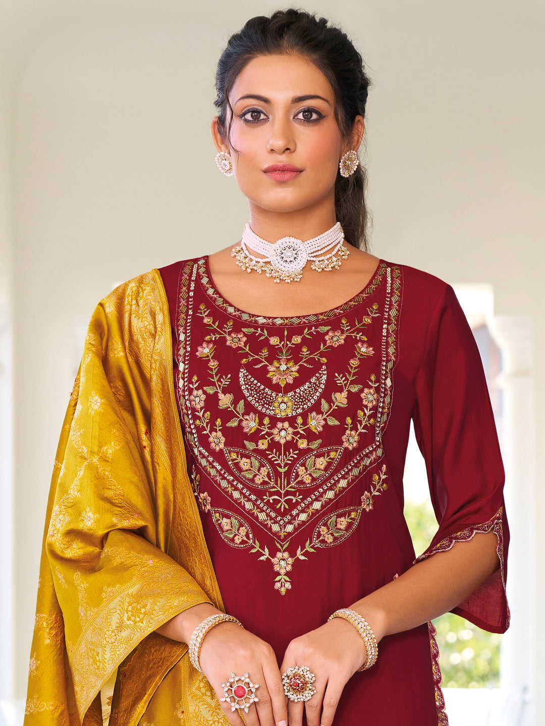 VredeVogel Women Kurta and Trouser Duppata Set Pure Viscose Silk