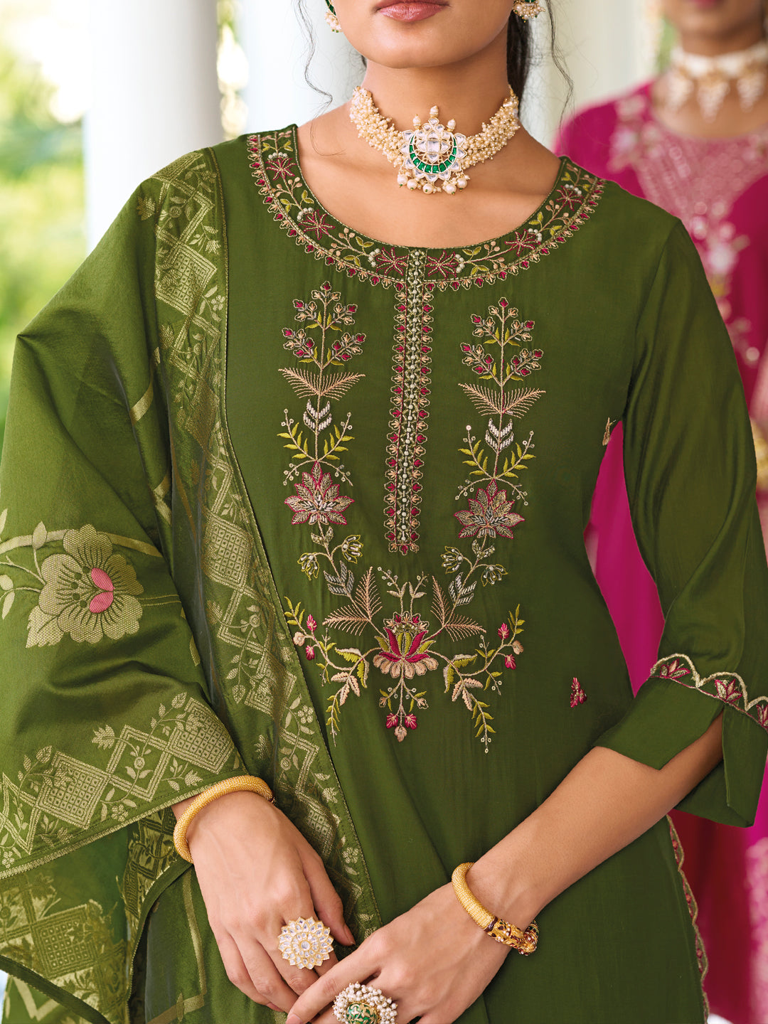 VredeVogel Women Kurta and Trouser Duppata Set Pure Viscose Silk