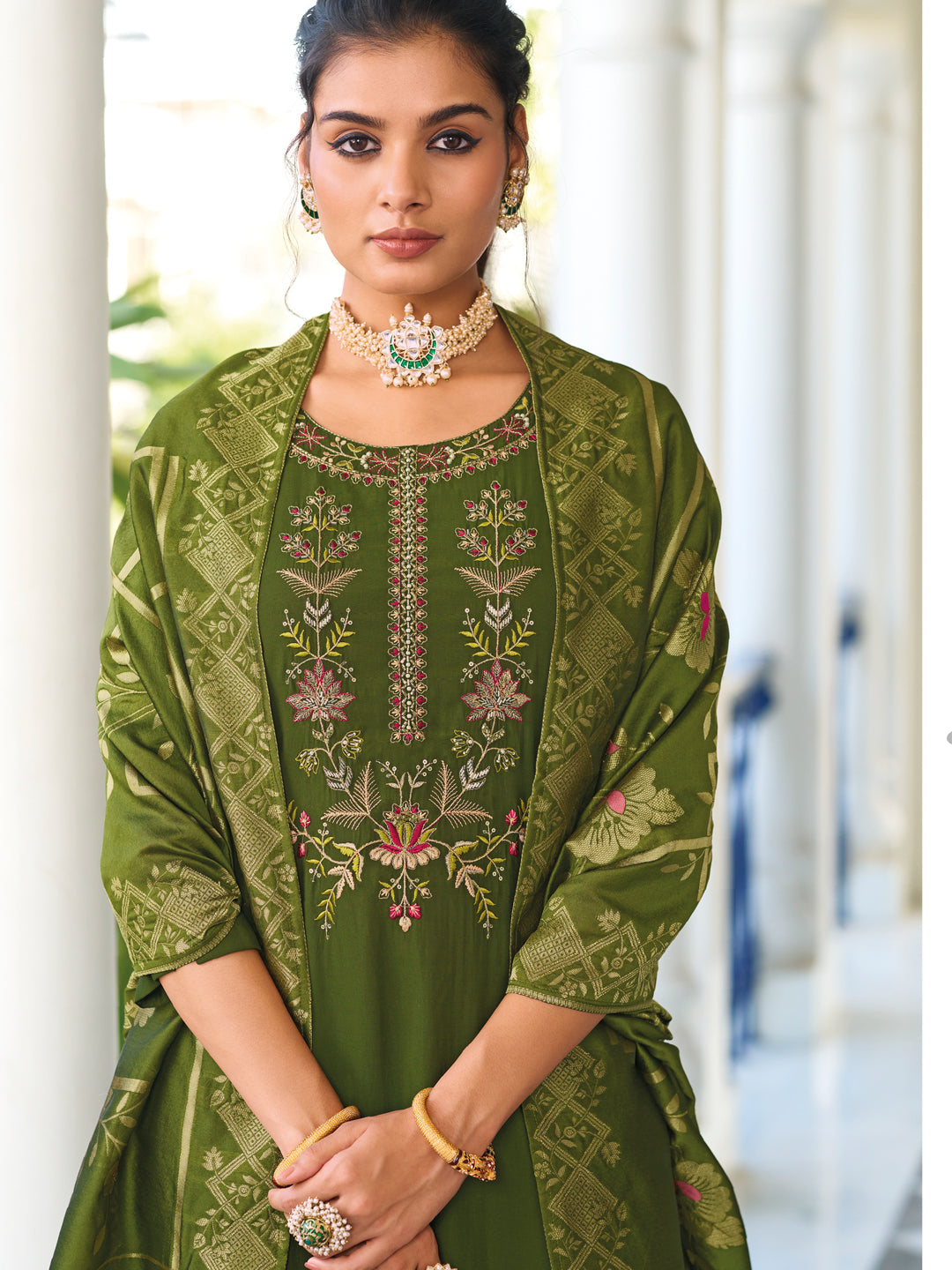 VredeVogel Women Kurta and Trouser Duppata Set Pure Viscose Silk