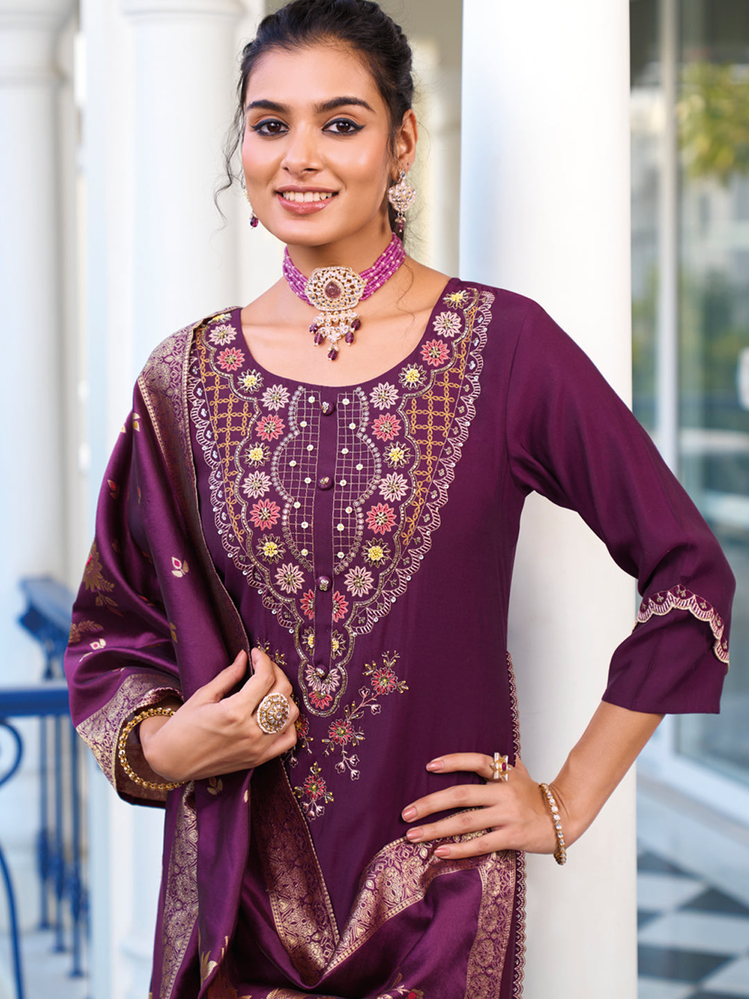 VredeVogel Women Kurta and Trouser Duppata Set Pure Viscose Silk