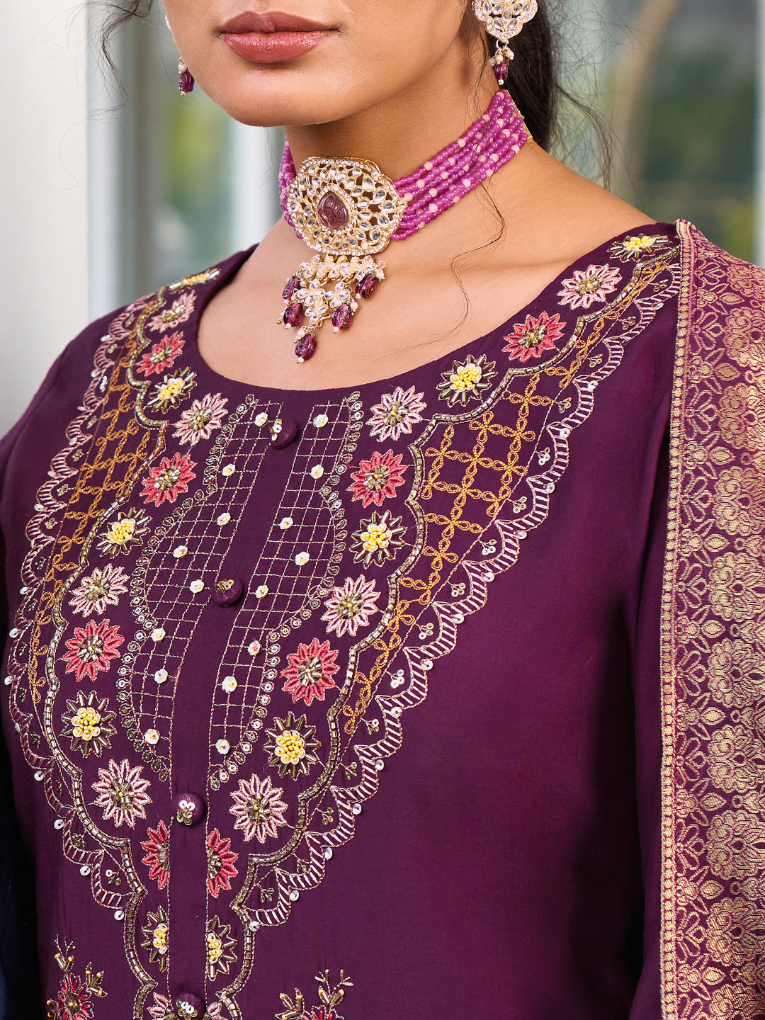 VredeVogel Women Kurta and Trouser Duppata Set Pure Viscose Silk