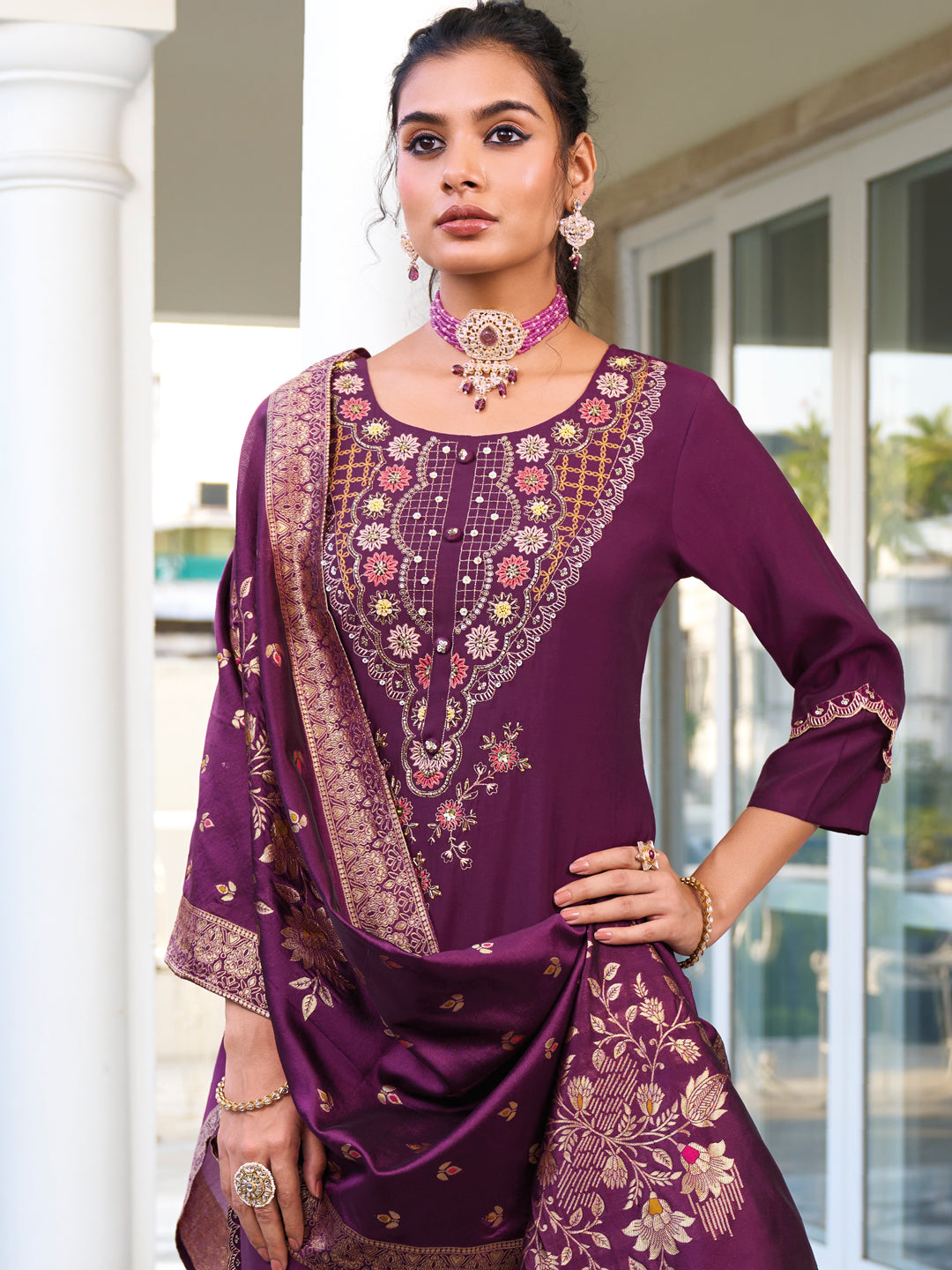 VredeVogel Women Kurta and Trouser Duppata Set Pure Viscose Silk
