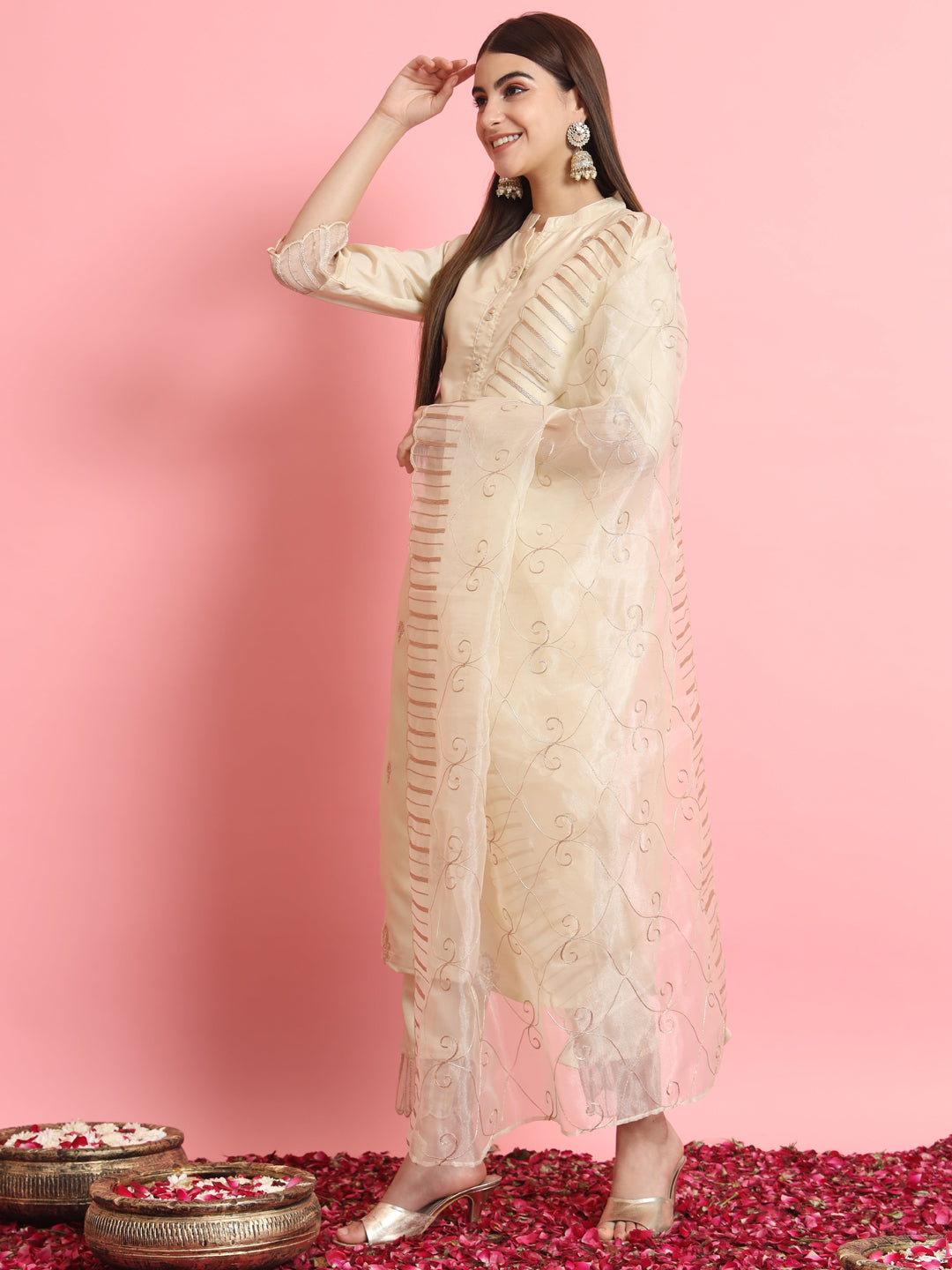 VredeVogel  Women Kurta and Trousers Pant Set Silk Blend