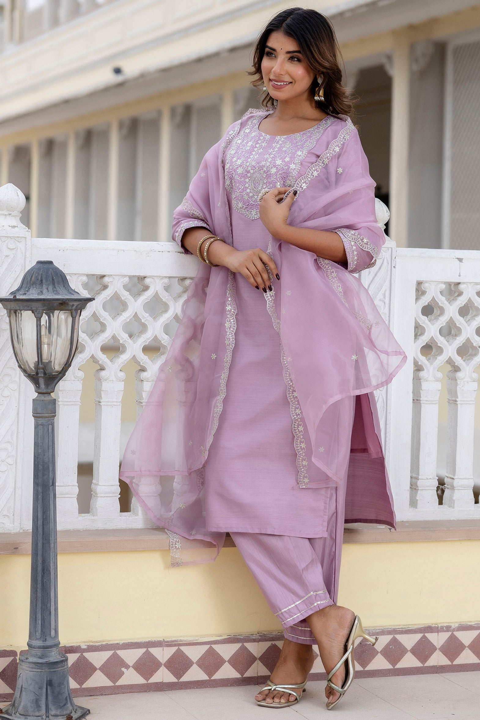 VredeVogel Silk Blend Embroidered Kurta Set with Dupatta