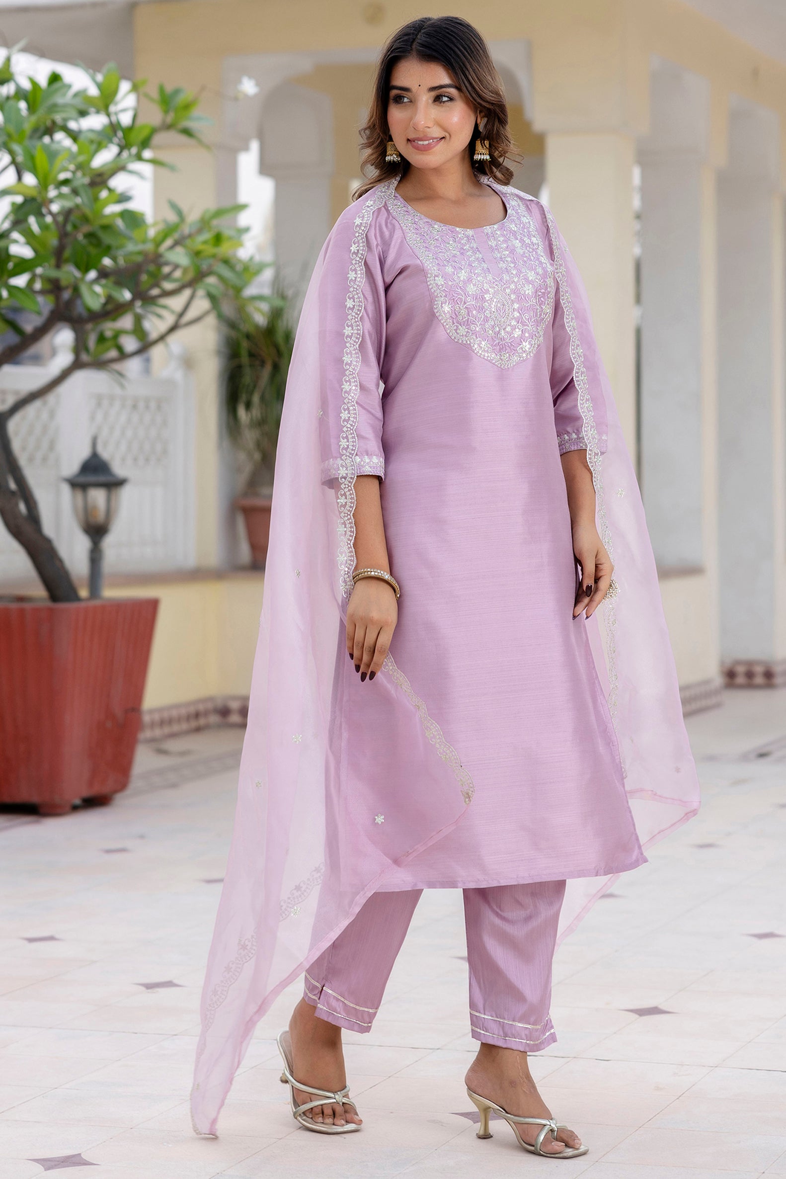 VredeVogel Silk Blend Embroidered Kurta Set with Dupatta