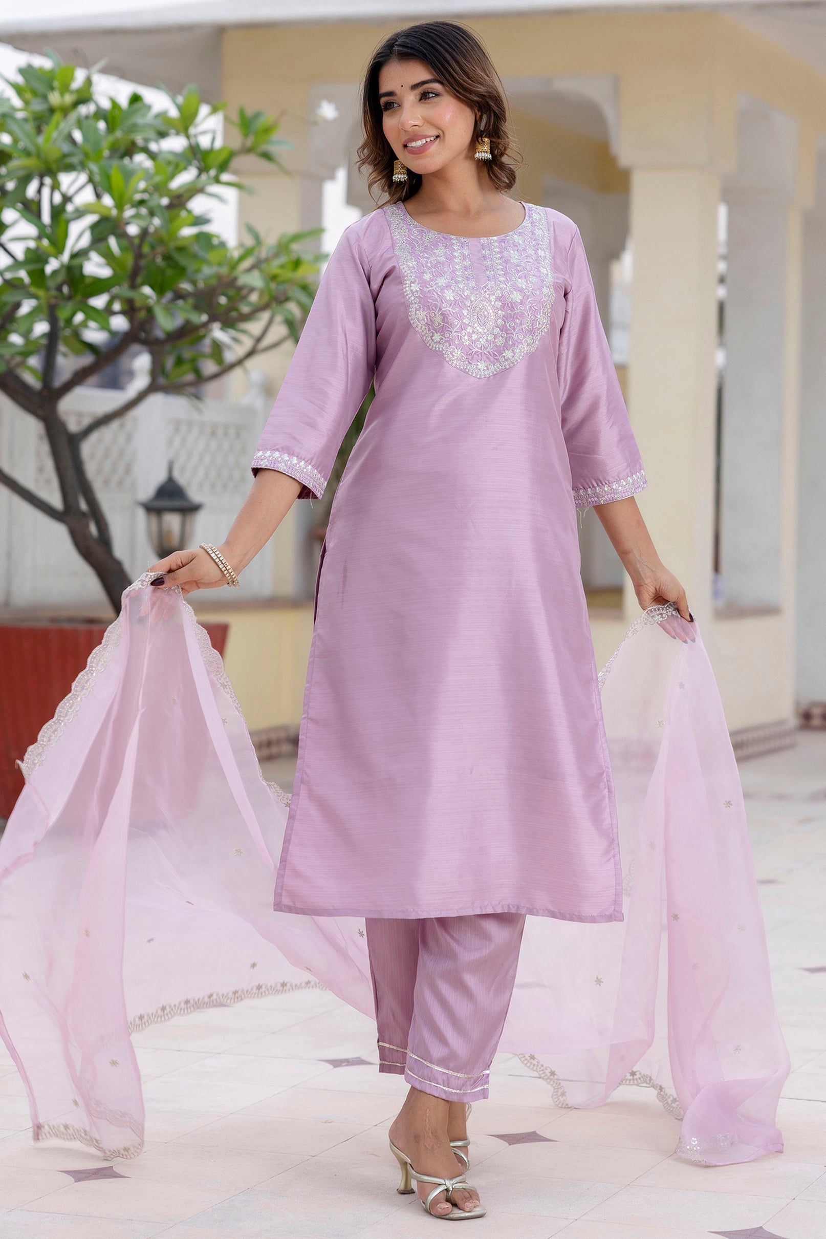 VredeVogel Silk Blend Embroidered Kurta Set with Dupatta