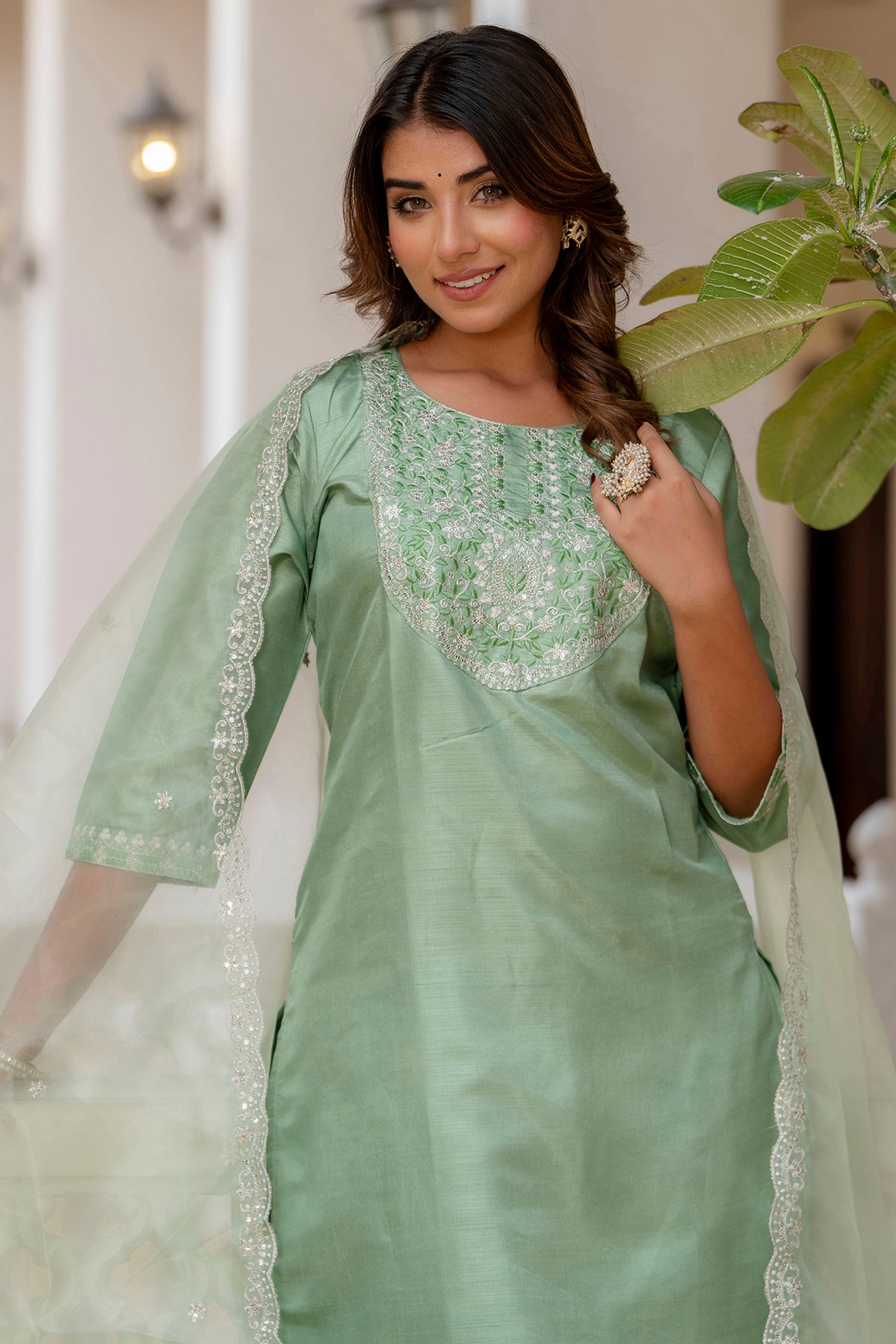 VredeVogel Silk Blend Embroidered Kurta Set with Dupatta
