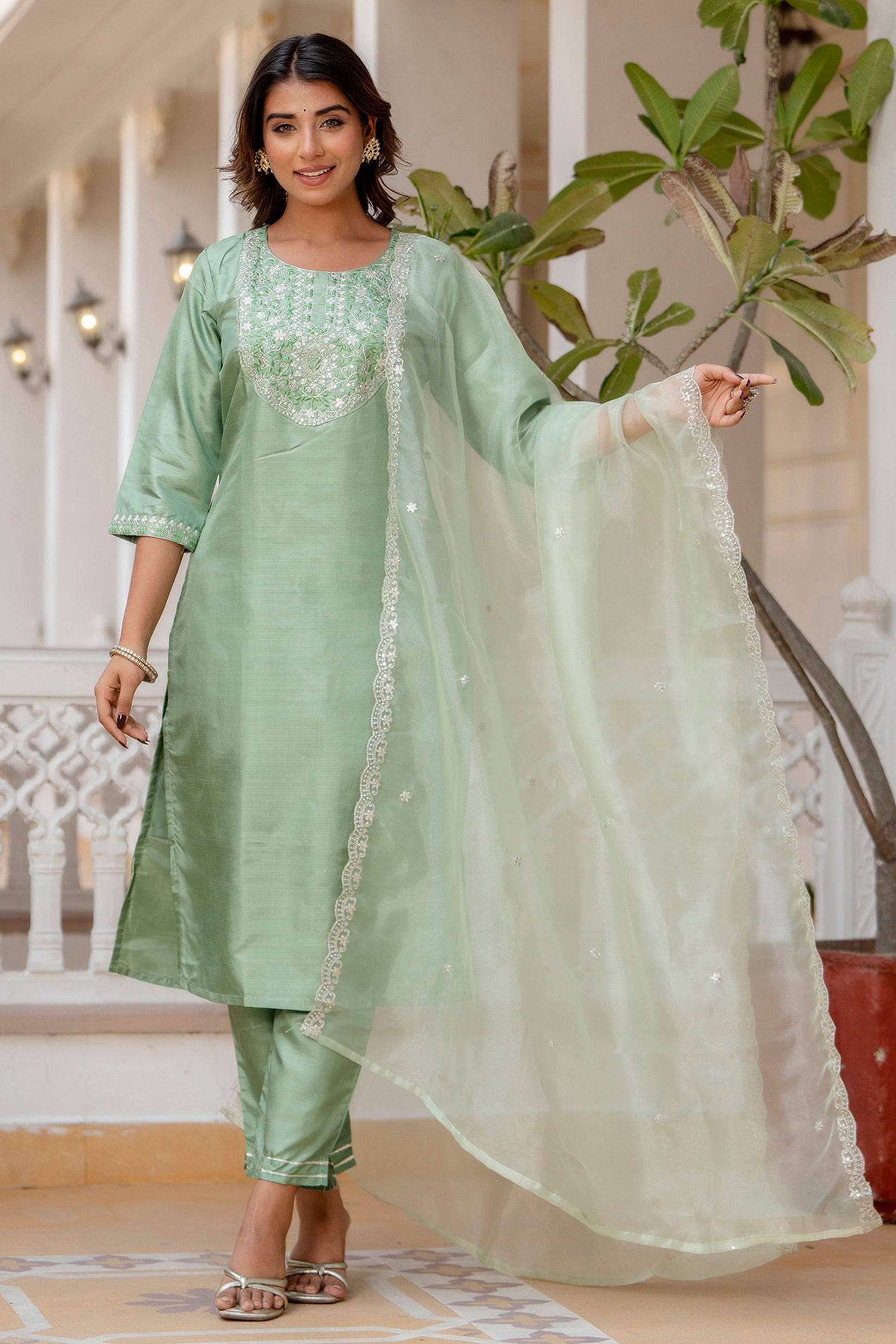 VredeVogel Silk Blend Embroidered Kurta Set with Dupatta