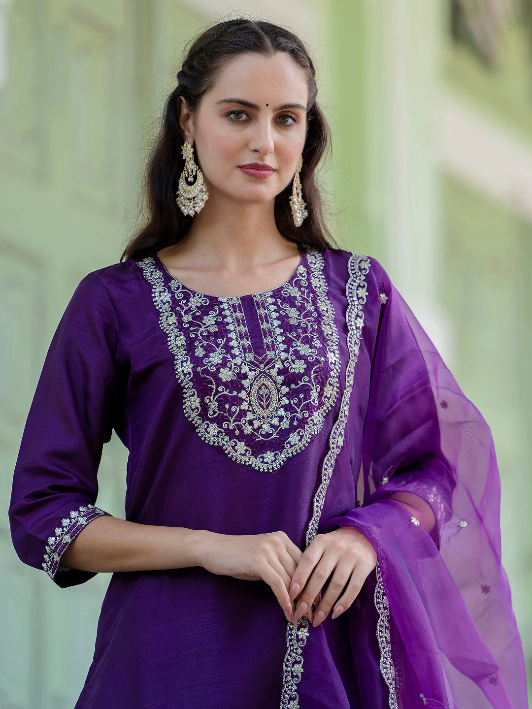 VredeVogel Silk Blend Embroidered Kurta Set with Dupatta