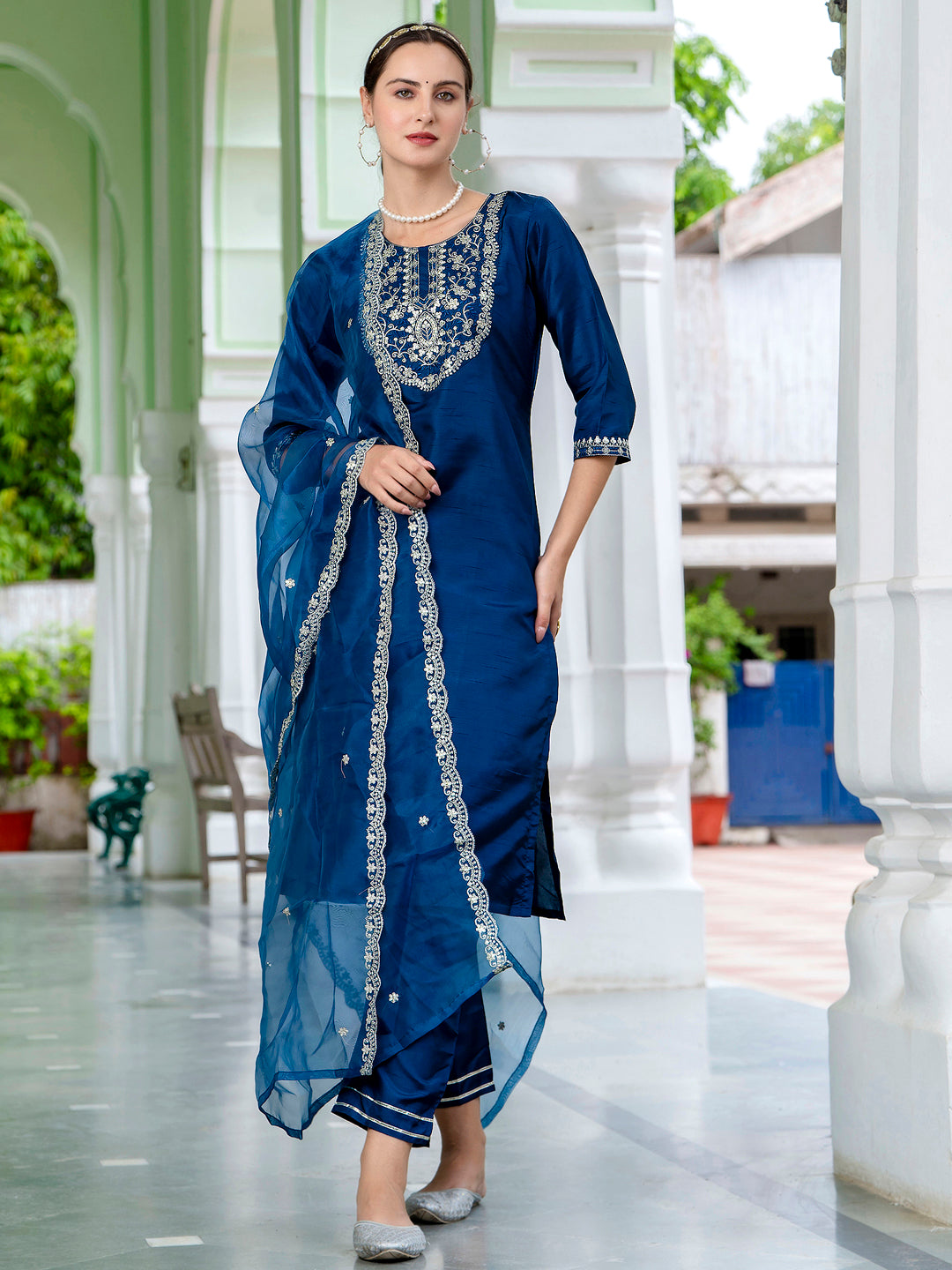 Bisakha Silk Blend Embroidered Kurta Set with Dupatta