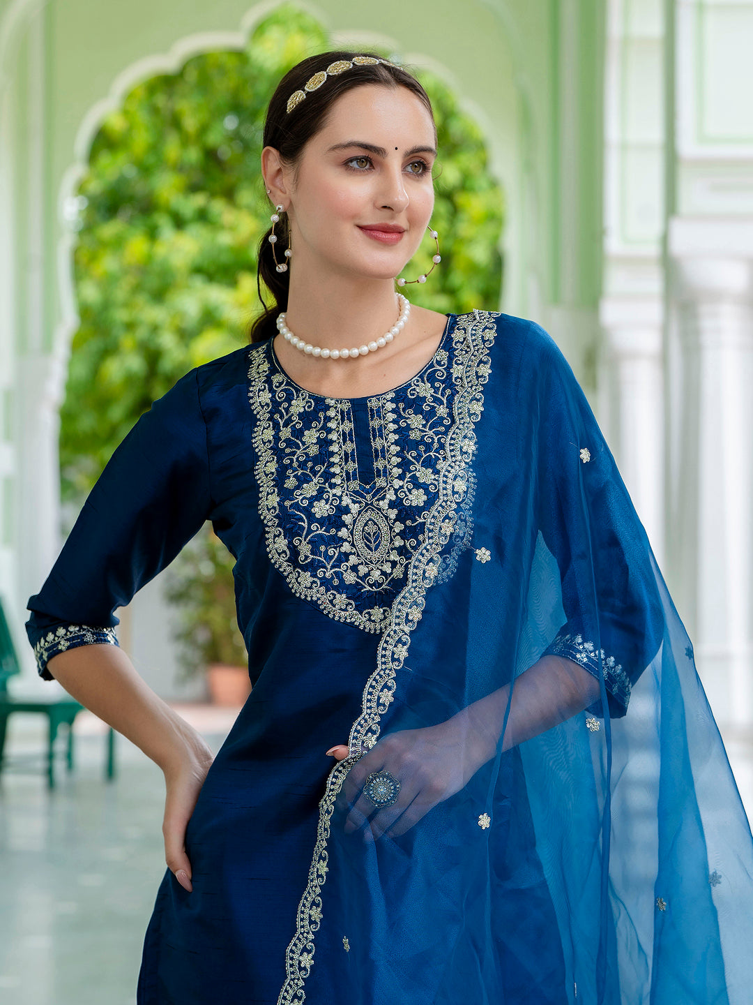 Bisakha Silk Blend Embroidered Kurta Set with Dupatta