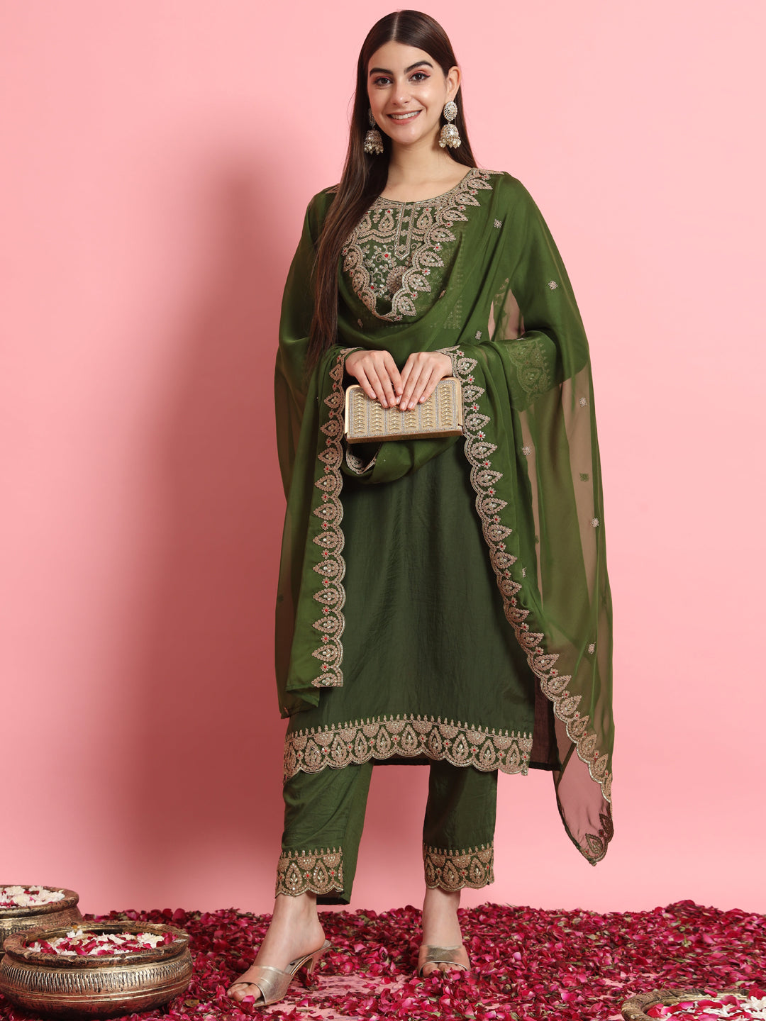 VredeVogel Embroidered Kurta and Trousers Pant Set Silk Blend Set