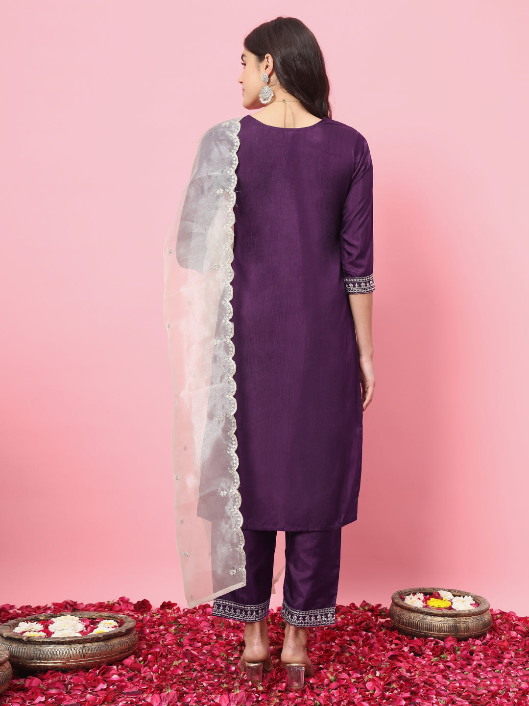 VredeVogel Silk Blend Kurta and Trouser Set with Organza Dupatta