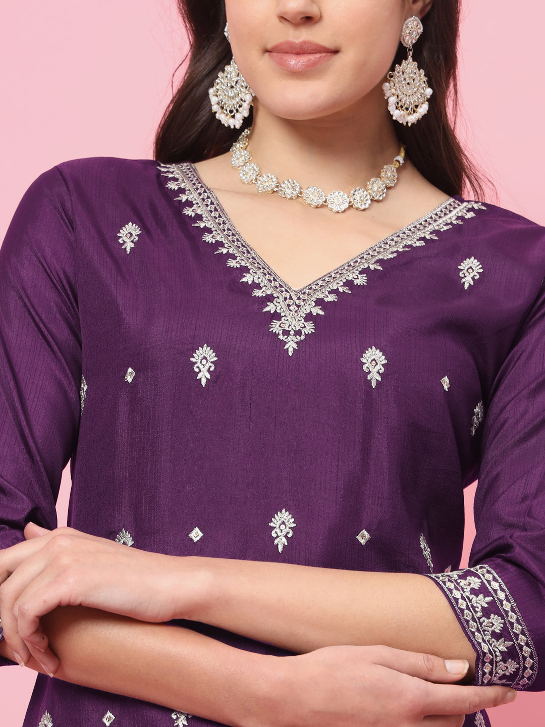 VredeVogel Silk Blend Kurta and Trouser Set with Organza Dupatta