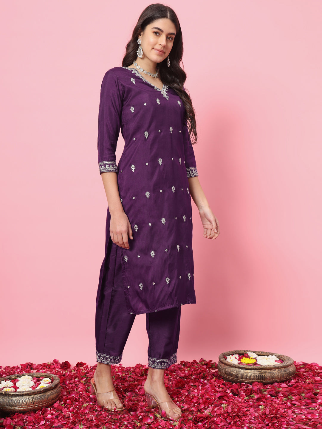 VredeVogel Silk Blend Kurta and Trouser Set with Organza Dupatta