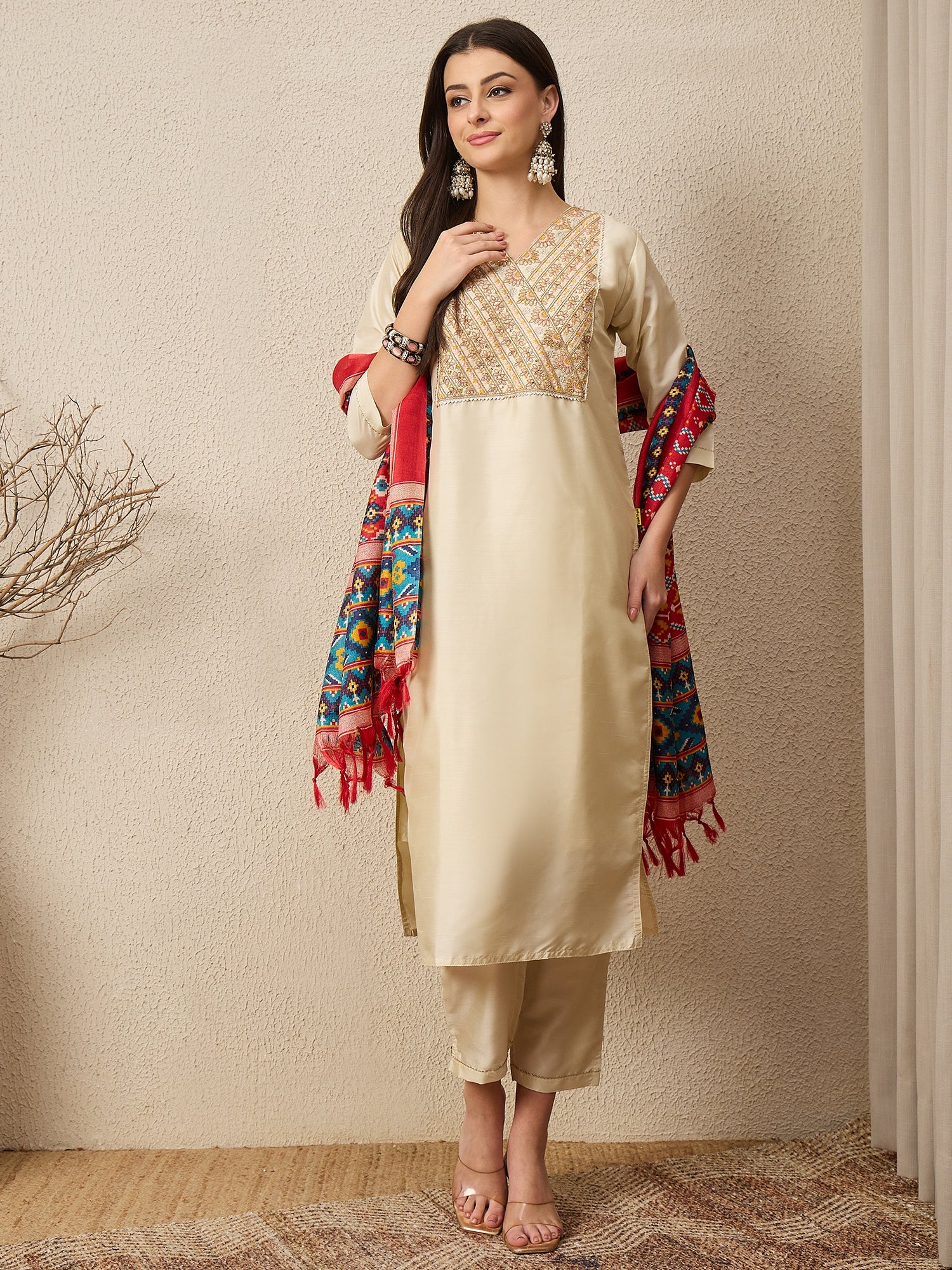 Rangtarang beige Women Kurta and Trousers Pant Set