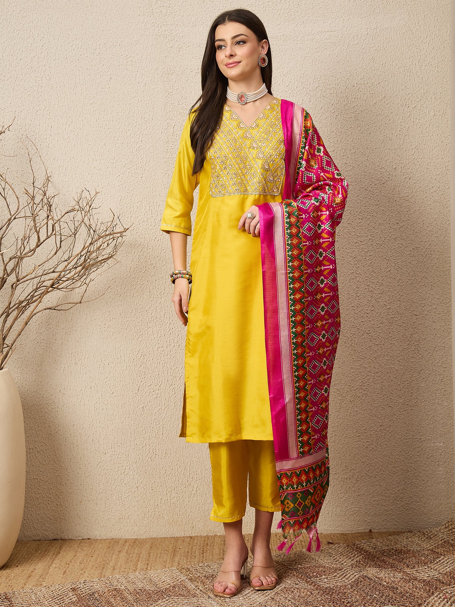 Aangan yellow Women Kurta and Trousers Pant Set
