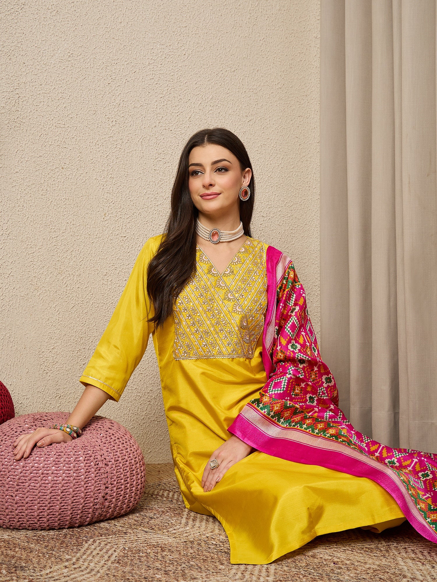 Aangan yellow Women Kurta and Trousers Pant Set