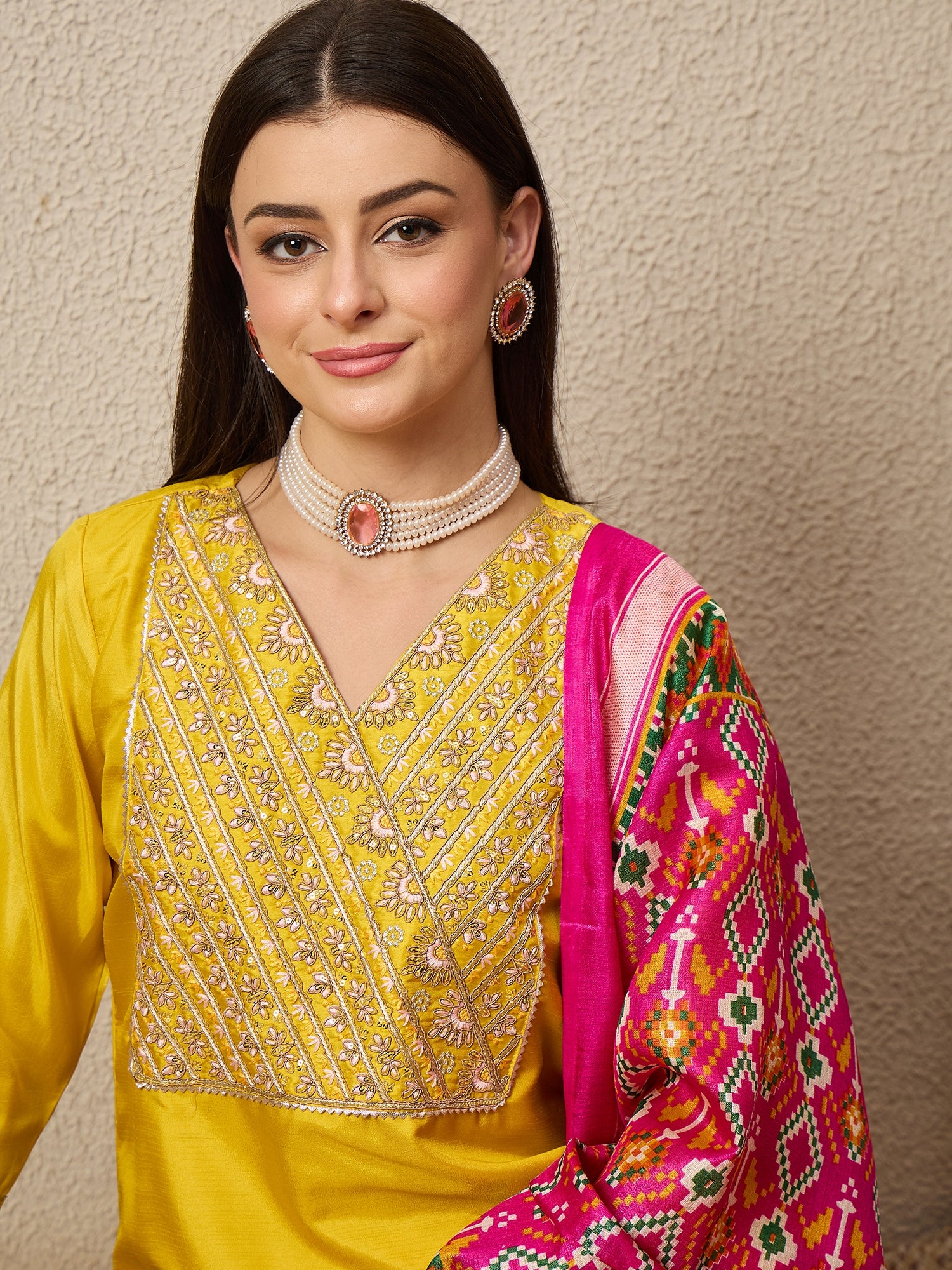 Aangan yellow Women Kurta and Trousers Pant Set
