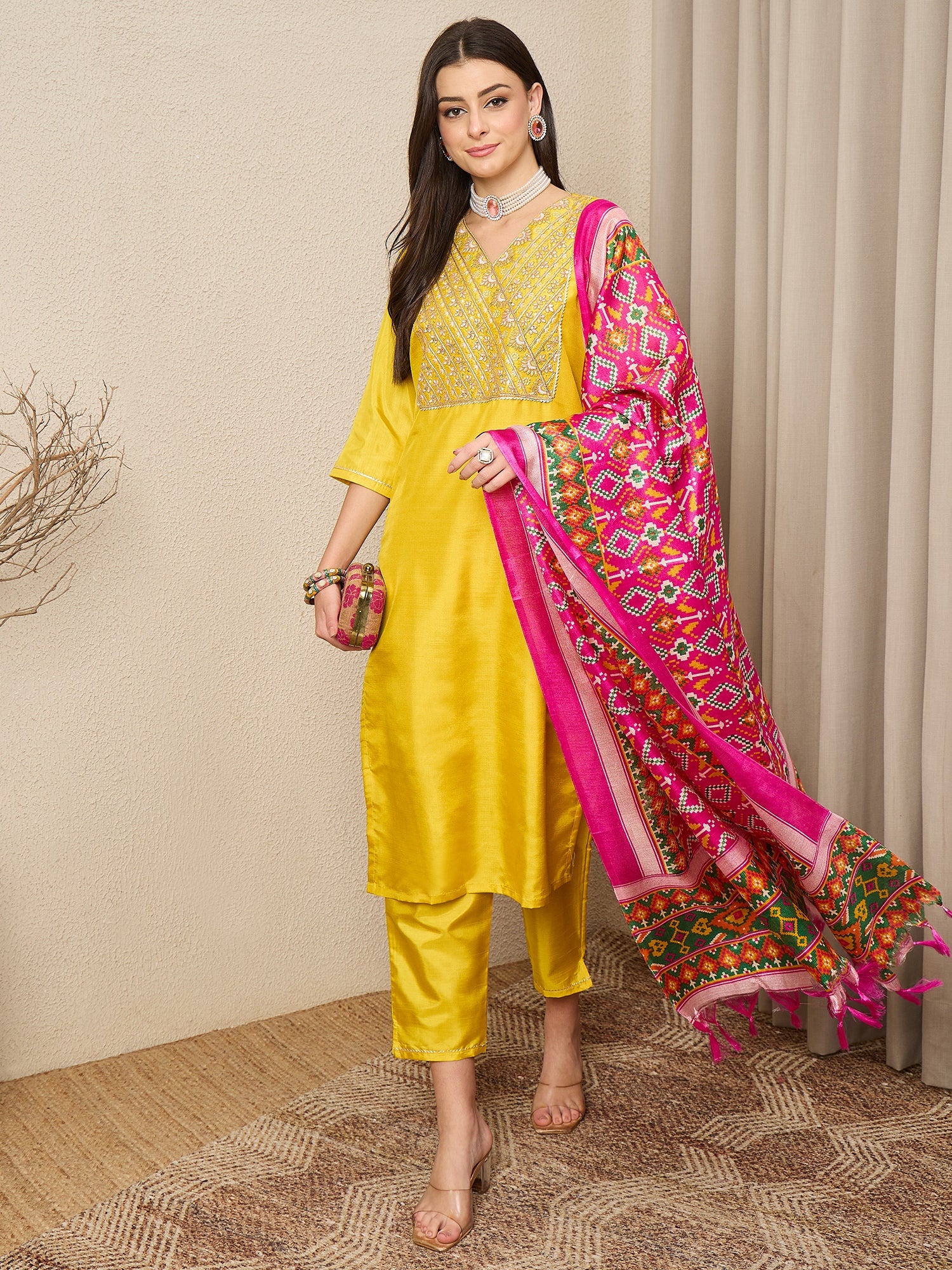 Aangan yellow Women Kurta and Trousers Pant Set