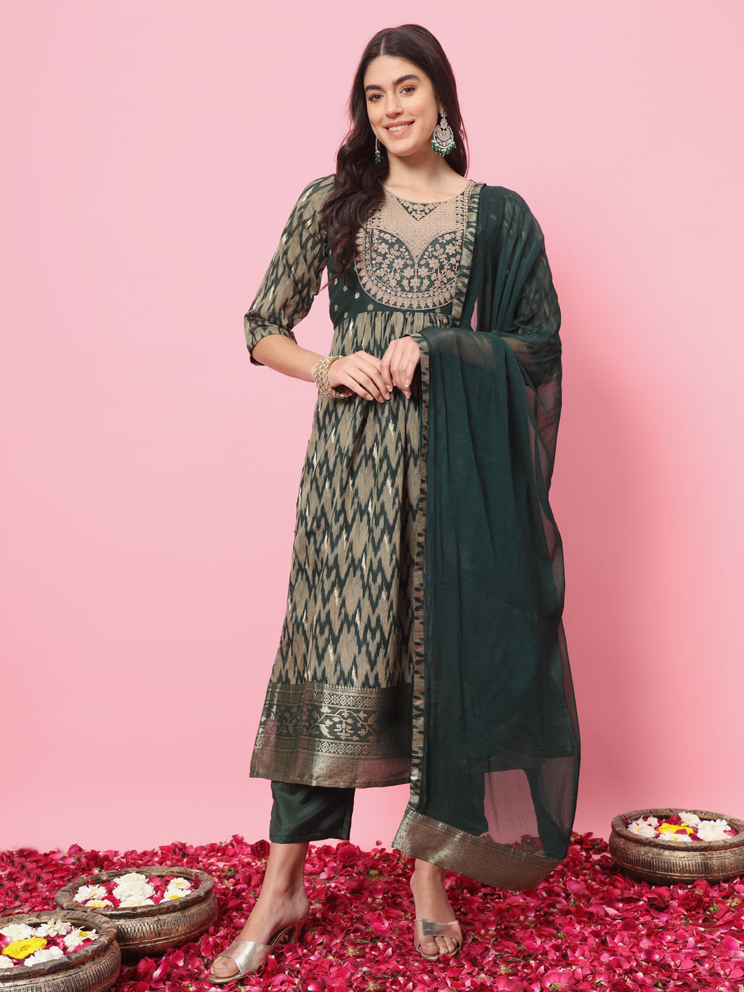 VredeVogel Flared Kurta and Trousers Pant Set Cotton Silk Blend