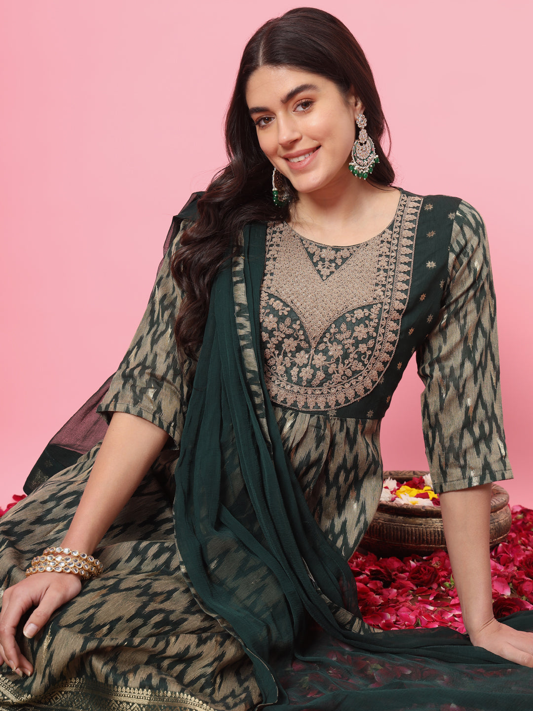 VredeVogel Flared Kurta and Trousers Pant Set Cotton Silk Blend