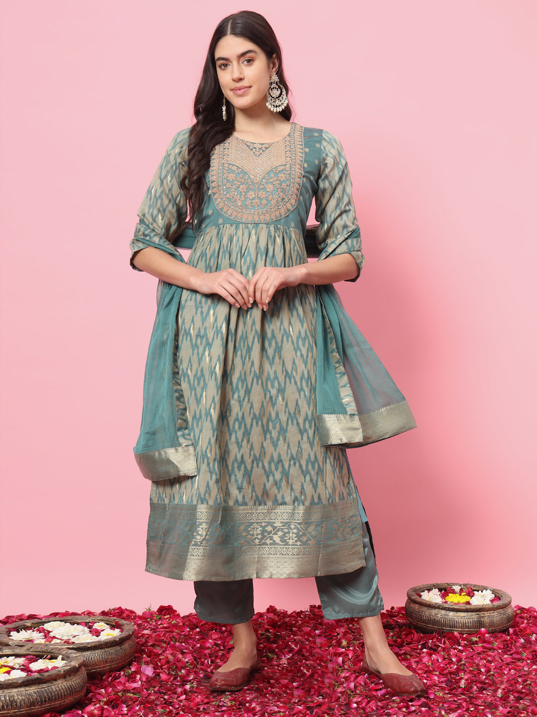 VredeVogel Flared Kurta and Trousers Pant Set Cotton Silk Blend