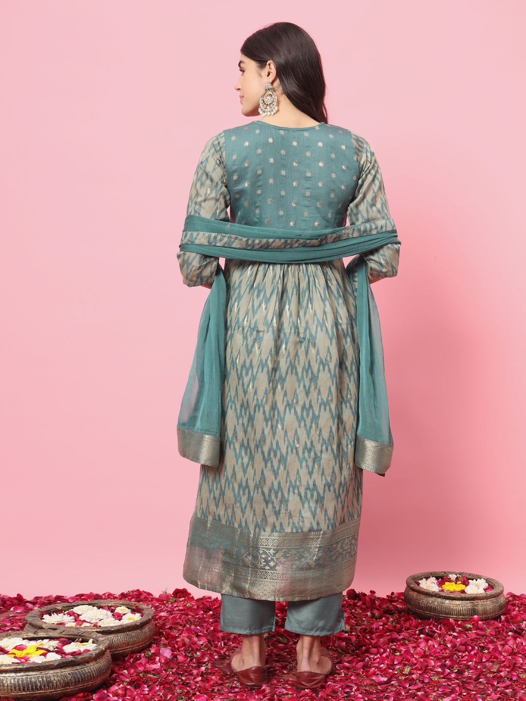VredeVogel Flared Kurta and Trousers Pant Set Cotton Silk Blend