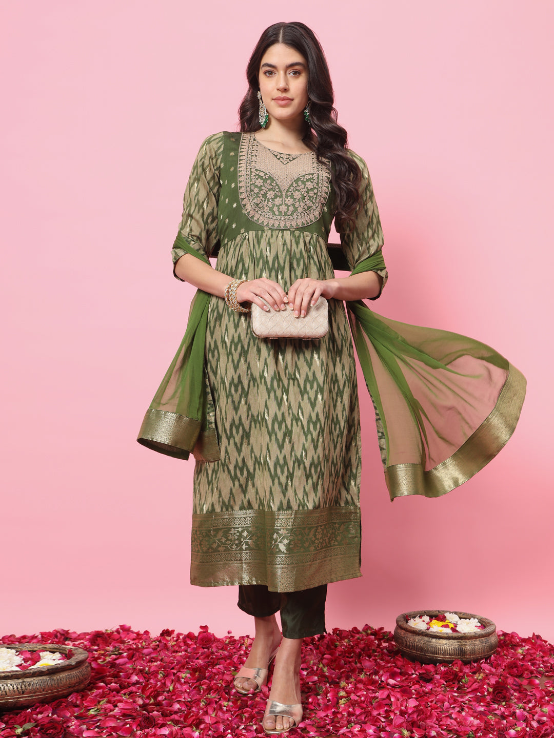 VredeVogel Flared Kurta and Trousers Pant Set Cotton Silk Blend