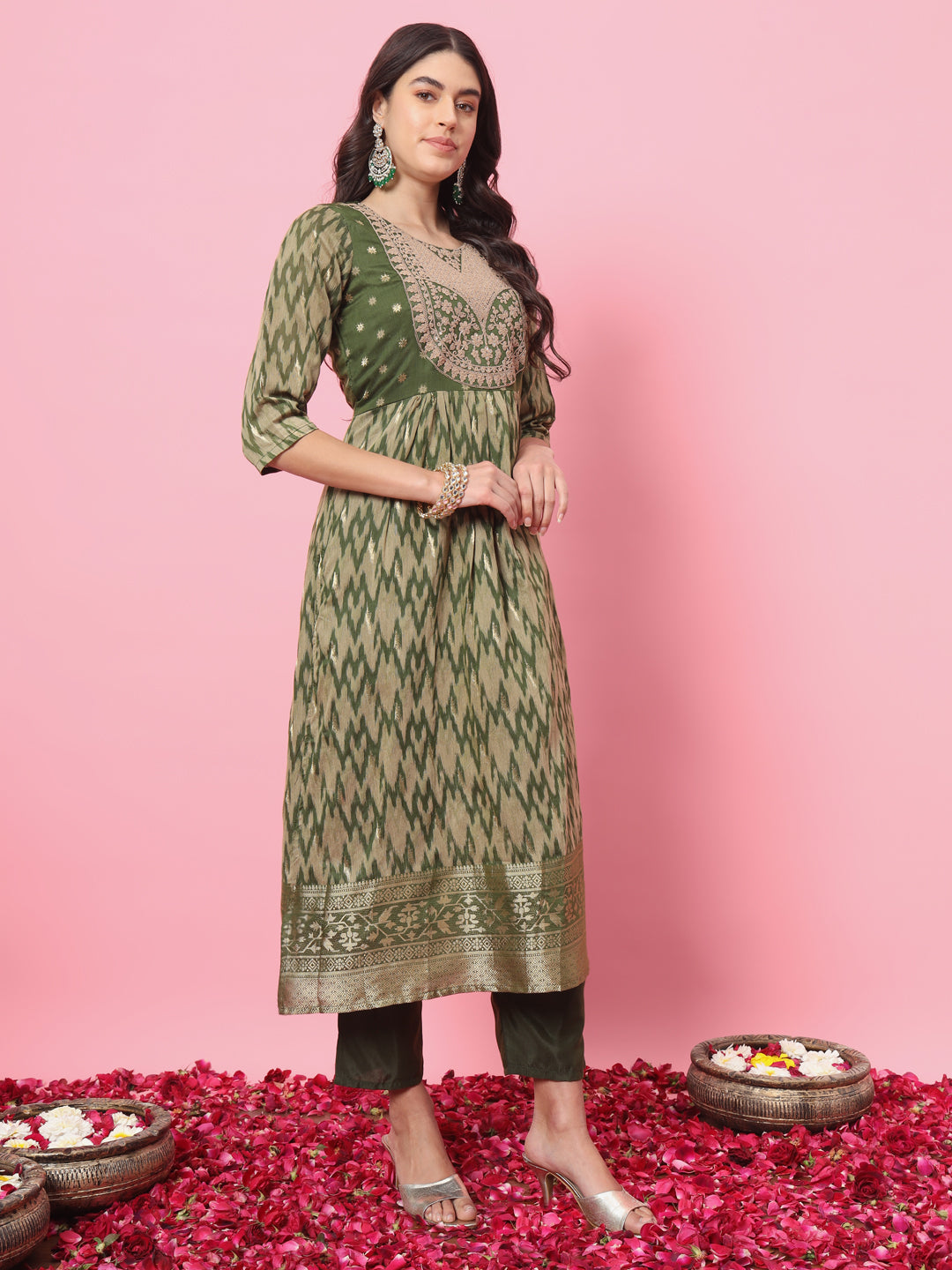 VredeVogel Flared Kurta and Trousers Pant Set Cotton Silk Blend