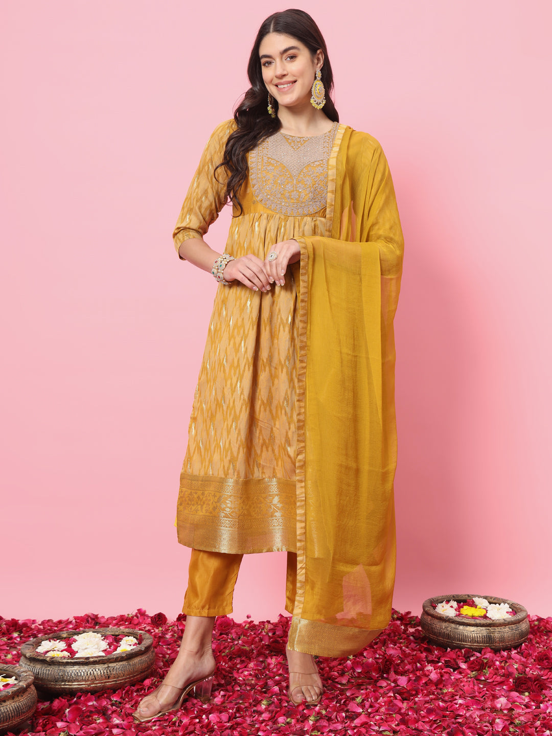 VredeVogel Flared Kurta and Trousers Pant Set Cotton Silk Blend