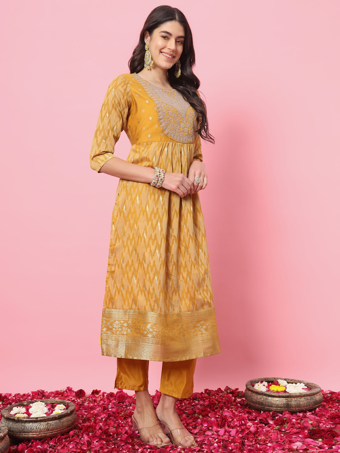 VredeVogel Flared Kurta and Trousers Pant Set Cotton Silk Blend