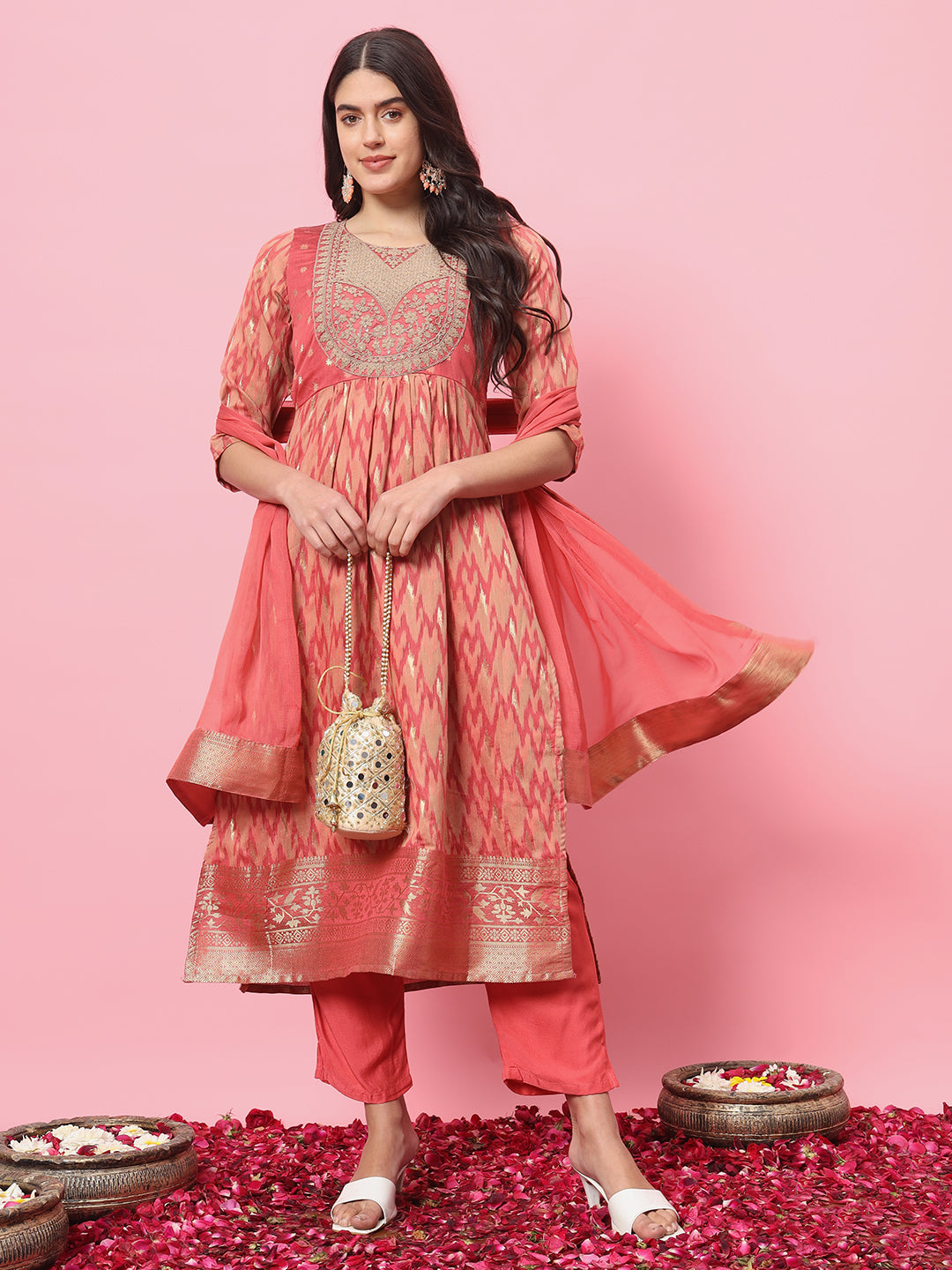 VredeVogel Flared Kurta and Trousers Pant Set Cotton Silk Blend