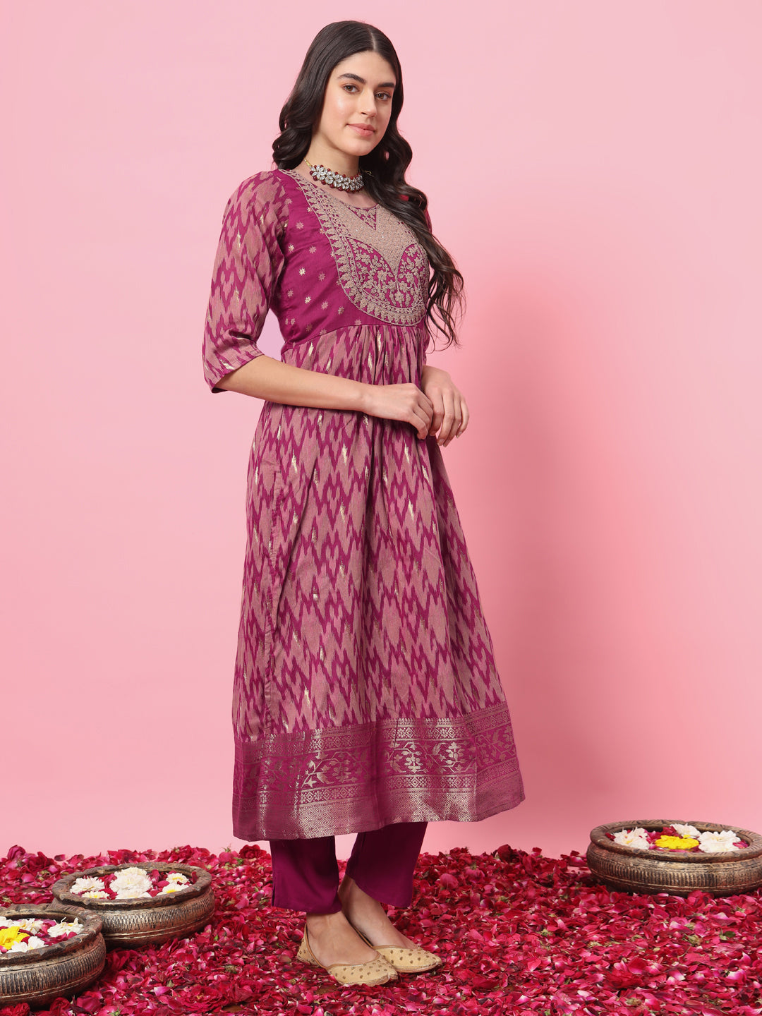 VredeVogel Flared Kurta and Trousers Pant Set Cotton Silk Blend