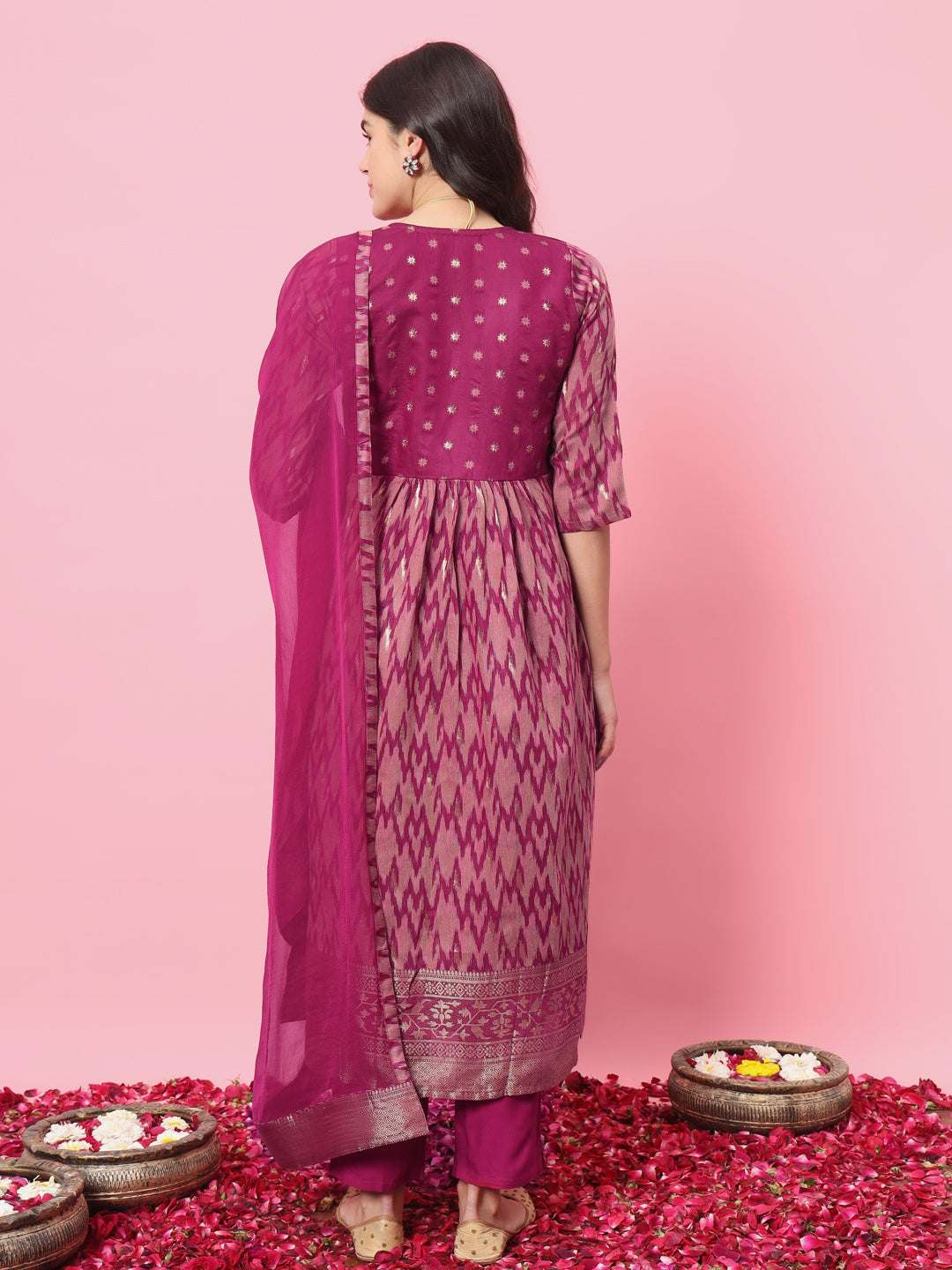 VredeVogel Flared Kurta and Trousers Pant Set Cotton Silk Blend