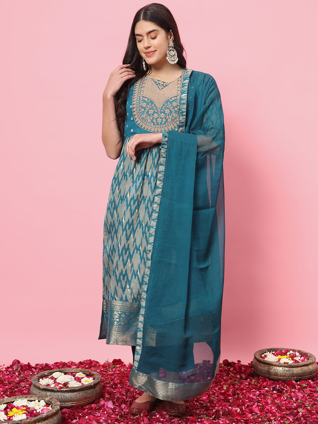 VredeVogel Flared Kurta and Trousers Pant Set Cotton Silk Blend