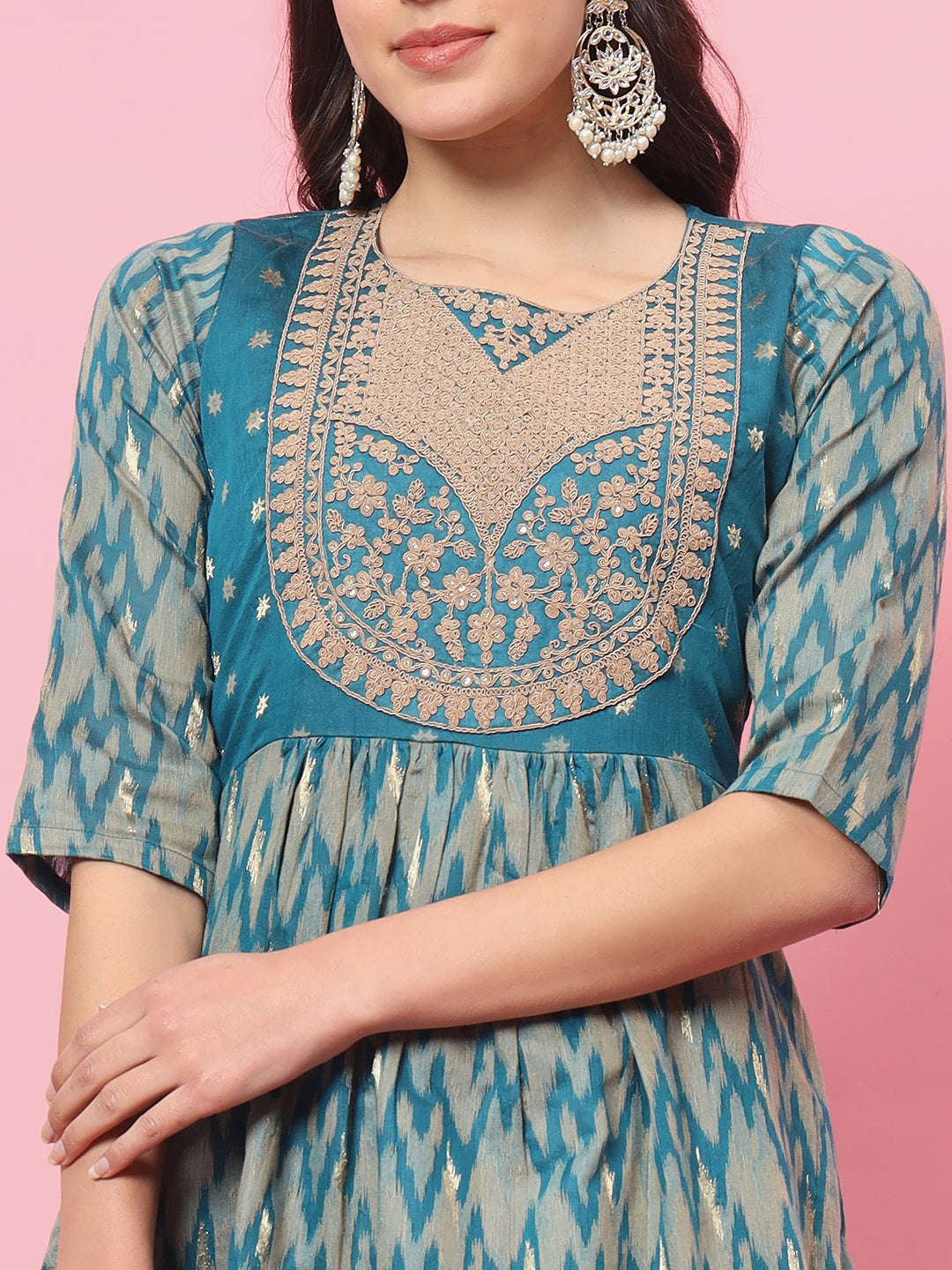 VredeVogel Flared Kurta and Trousers Pant Set Cotton Silk Blend