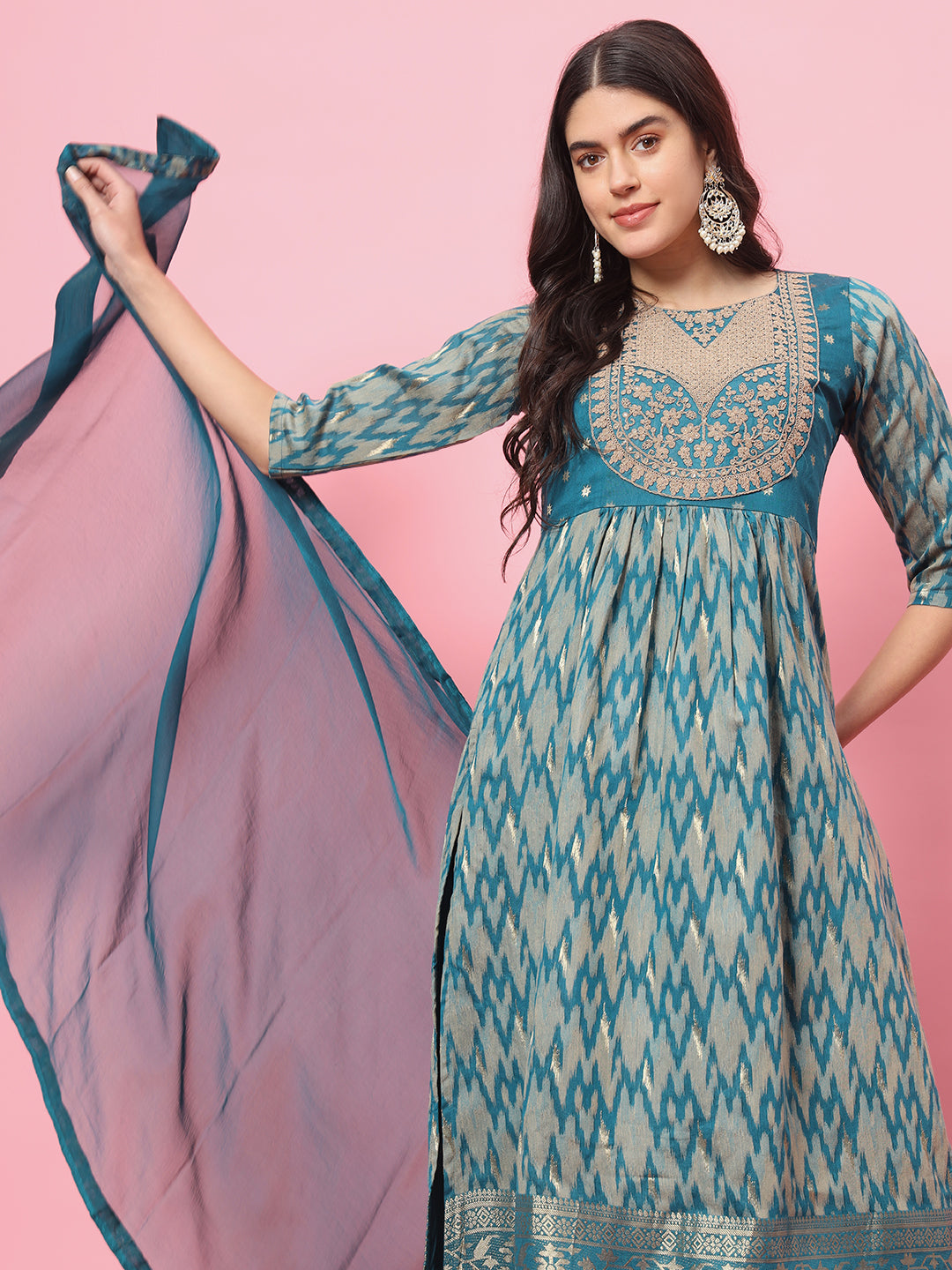 VredeVogel Flared Kurta and Trousers Pant Set Cotton Silk Blend