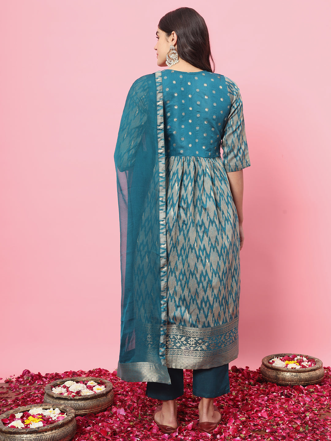 VredeVogel Flared Kurta and Trousers Pant Set Cotton Silk Blend
